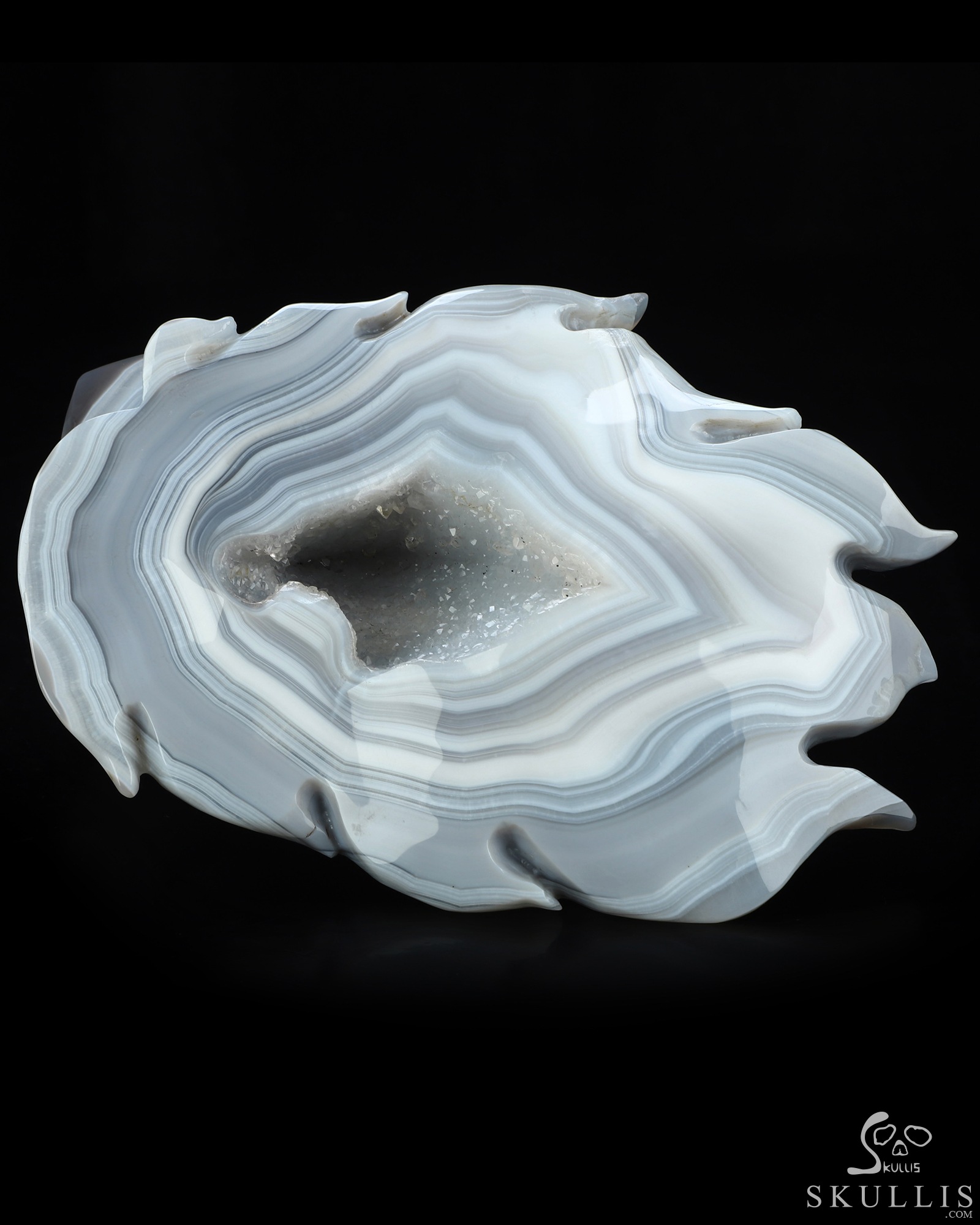6.1" Banded Agate Geode Hand Carved Crystal Skull Fine Art Sculpture, Crystal Healing 6.1" Banded Agate Geode Hand Carved Crystal Skull Fine Art Sculpture, Crystal Healing