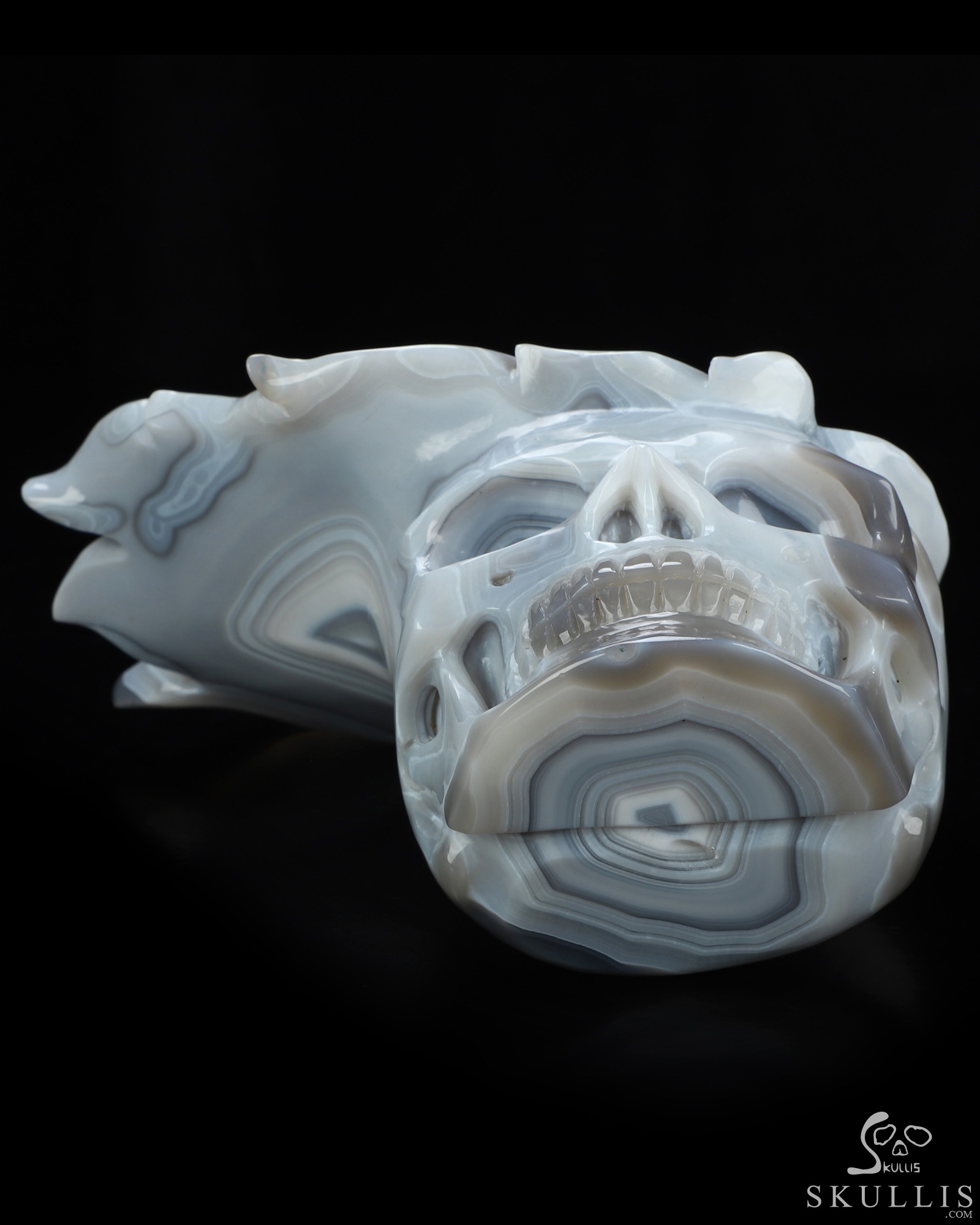 6.1" Banded Agate Geode Hand Carved Crystal Skull Fine Art Sculpture, Crystal Healing 6.1" Banded Agate Geode Hand Carved Crystal Skull Fine Art Sculpture, Crystal Healing