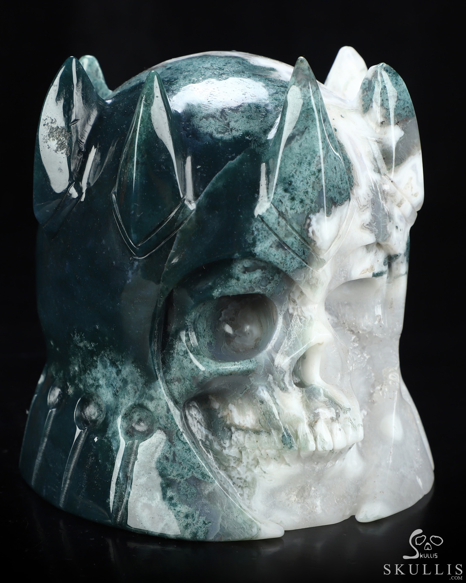 4.6" Green Moss Agate Hand Carved The King Crystal Skull Sculpture, Crystal Healing 4.6" Green Moss Agate Hand Carved The King Crystal Skull Sculpture, Crystal Healing