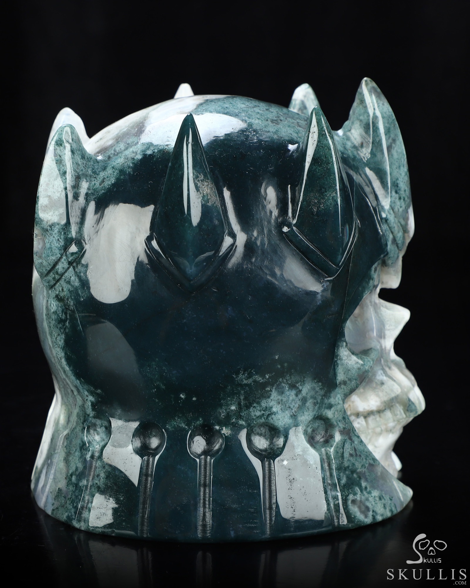 4.6" Green Moss Agate Hand Carved The King Crystal Skull Sculpture, Crystal Healing 4.6" Green Moss Agate Hand Carved The King Crystal Skull Sculpture, Crystal Healing
