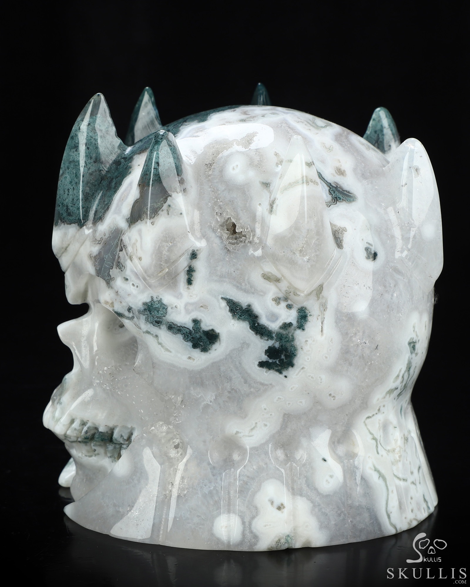 4.6" Green Moss Agate Hand Carved The King Crystal Skull Sculpture, Crystal Healing 4.6" Green Moss Agate Hand Carved The King Crystal Skull Sculpture, Crystal Healing