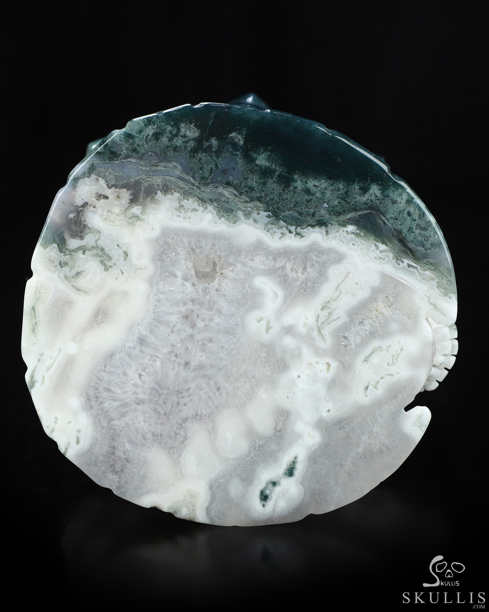 4.6" Green Moss Agate Hand Carved The King Crystal Skull Sculpture, Crystal Healing 4.6" Green Moss Agate Hand Carved The King Crystal Skull Sculpture, Crystal Healing
