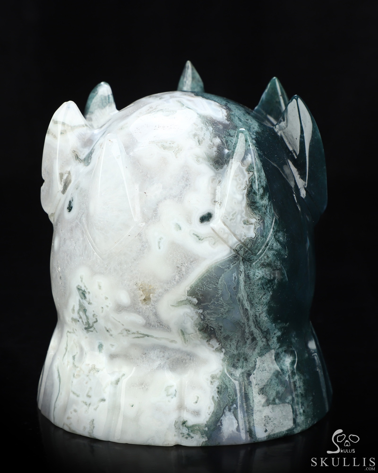 4.6" Green Moss Agate Hand Carved The King Crystal Skull Sculpture, Crystal Healing 4.6" Green Moss Agate Hand Carved The King Crystal Skull Sculpture, Crystal Healing