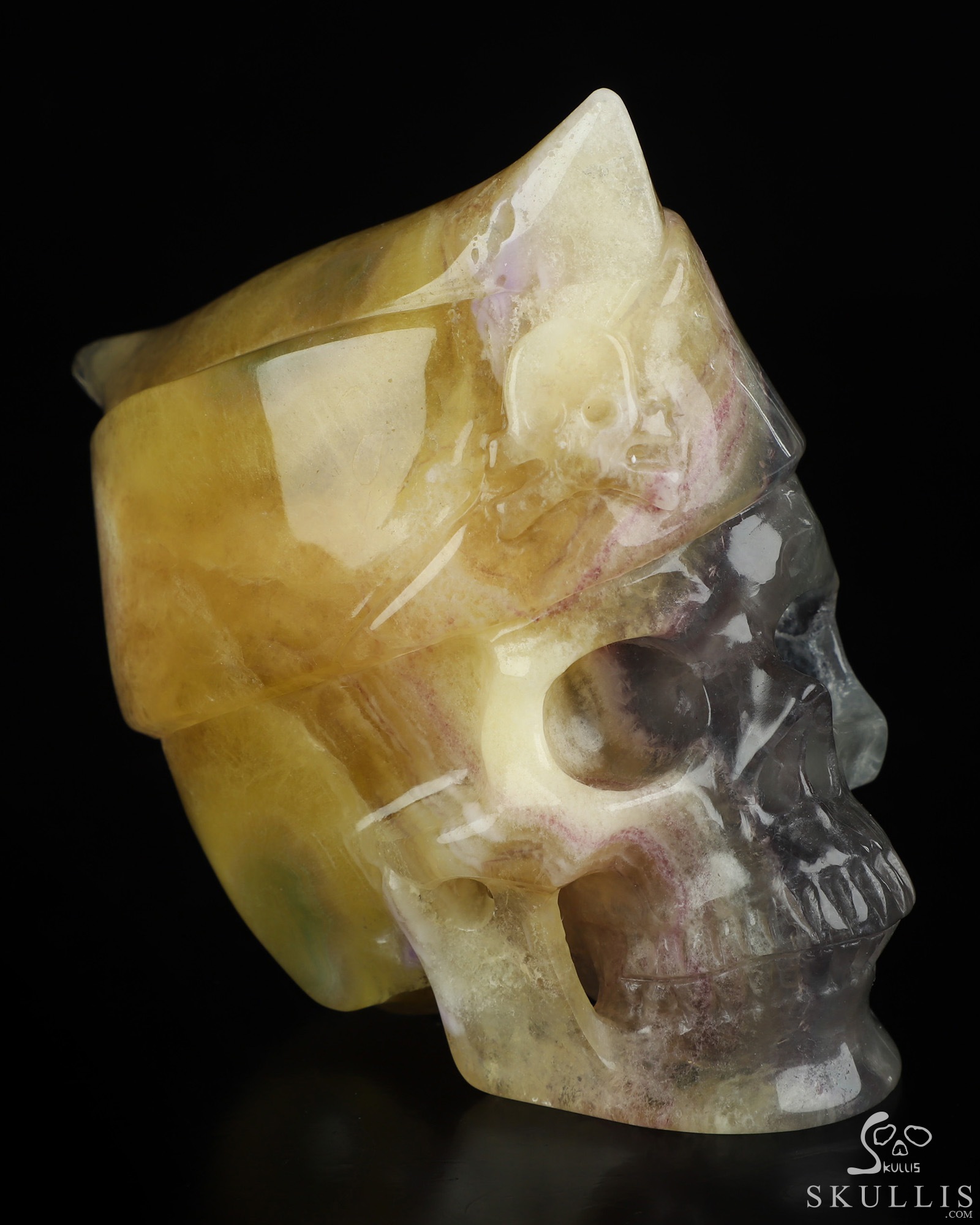 5.0" Fluorite Hand Carved Crystal Skull and Navy Cap Fine Art Sculpture, Crystal Healing 5.0" Fluorite Hand Carved Crystal Skull and Navy Cap Fine Art Sculpture, Crystal Healing