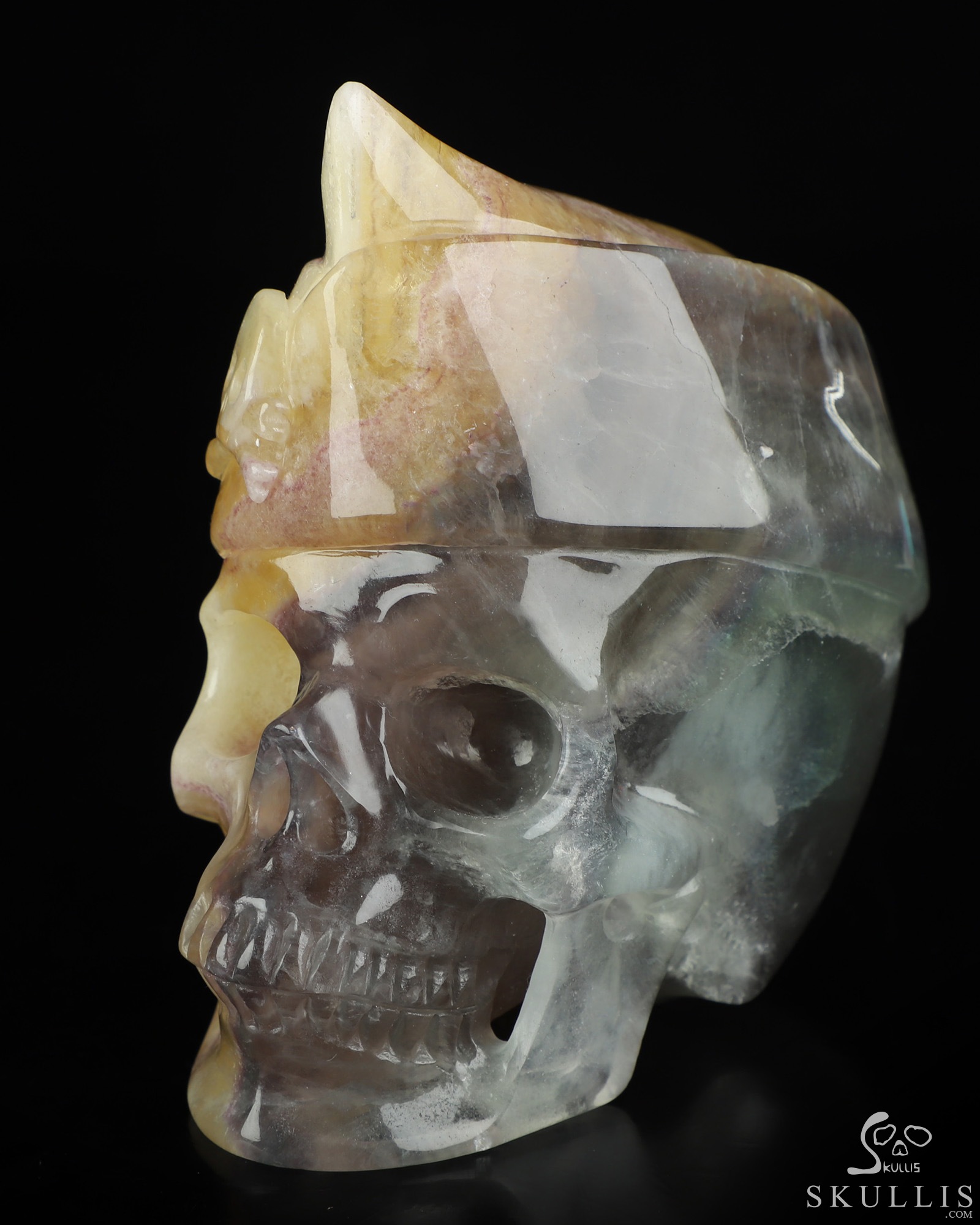 5.0" Fluorite Hand Carved Crystal Skull and Navy Cap Fine Art Sculpture, Crystal Healing 5.0" Fluorite Hand Carved Crystal Skull and Navy Cap Fine Art Sculpture, Crystal Healing