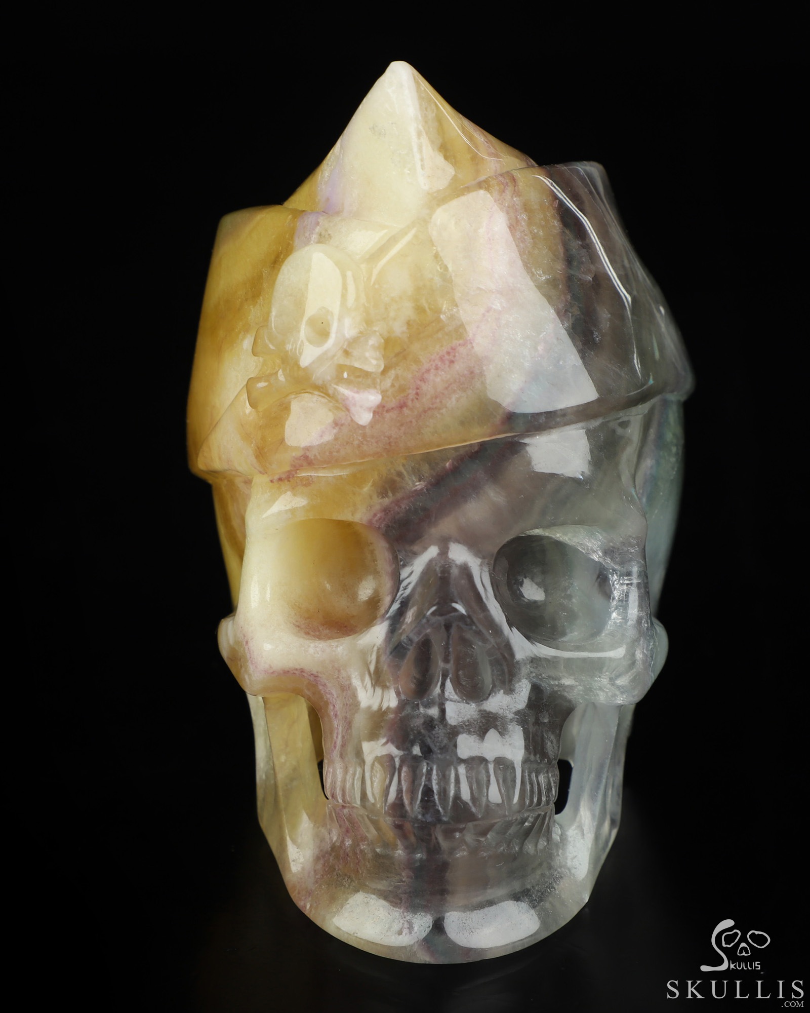 5.0" Fluorite Hand Carved Crystal Skull and Navy Cap Fine Art Sculpture, Crystal Healing 5.0" Fluorite Hand Carved Crystal Skull and Navy Cap Fine Art Sculpture, Crystal Healing