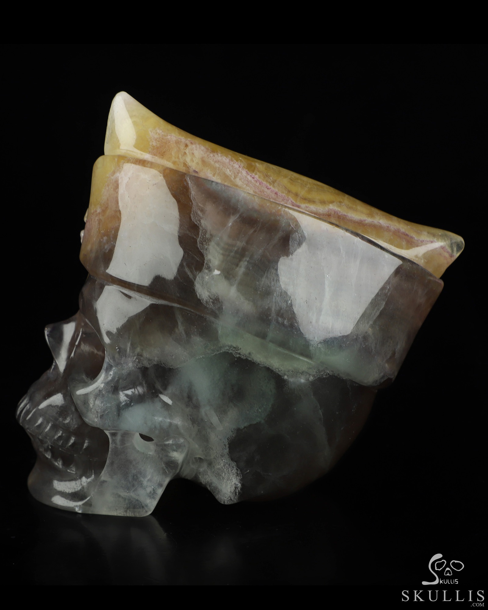 5.0" Fluorite Hand Carved Crystal Skull and Navy Cap Fine Art Sculpture, Crystal Healing 5.0" Fluorite Hand Carved Crystal Skull and Navy Cap Fine Art Sculpture, Crystal Healing