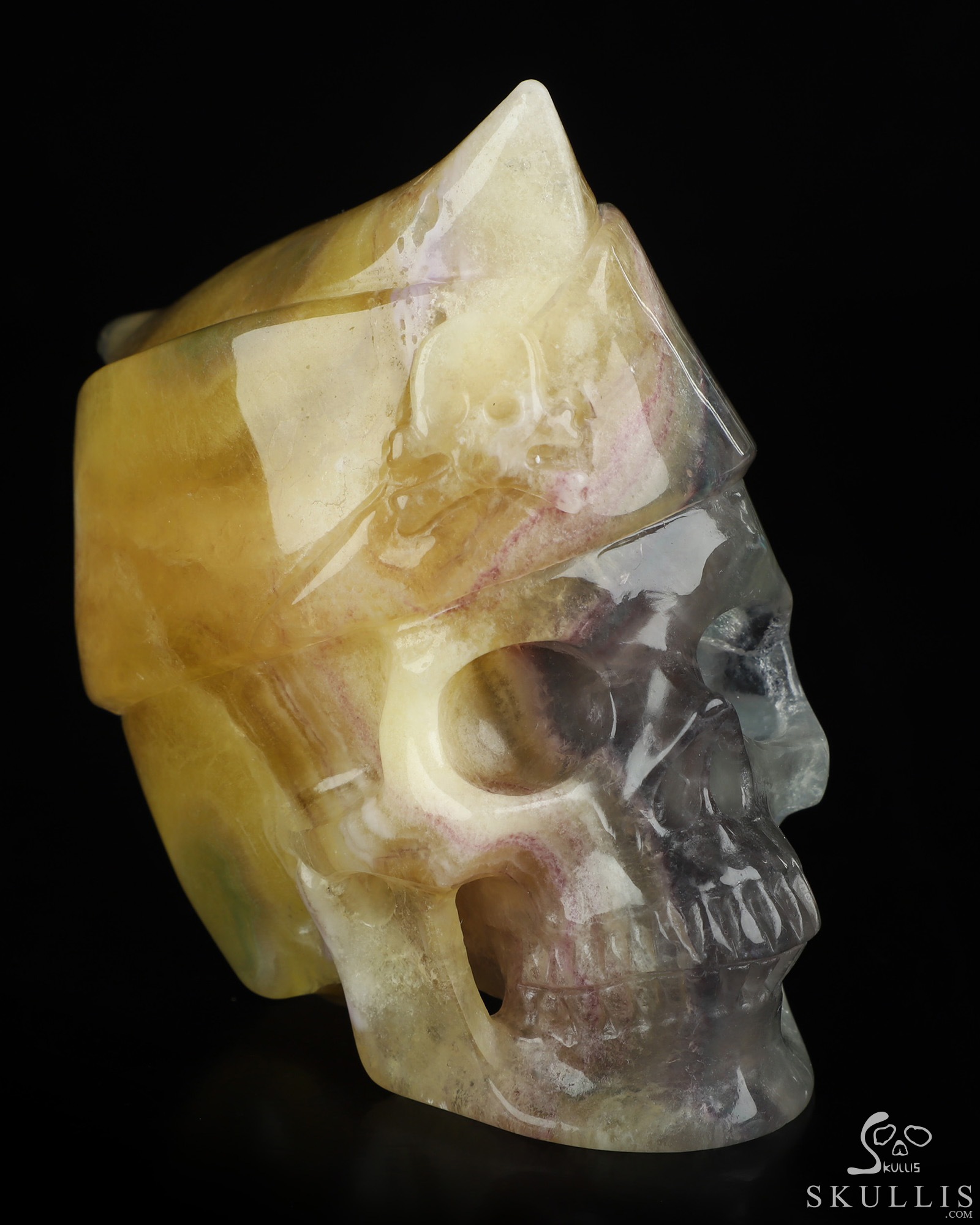5.0" Fluorite Hand Carved Crystal Skull and Navy Cap Fine Art Sculpture, Crystal Healing 5.0" Fluorite Hand Carved Crystal Skull and Navy Cap Fine Art Sculpture, Crystal Healing
