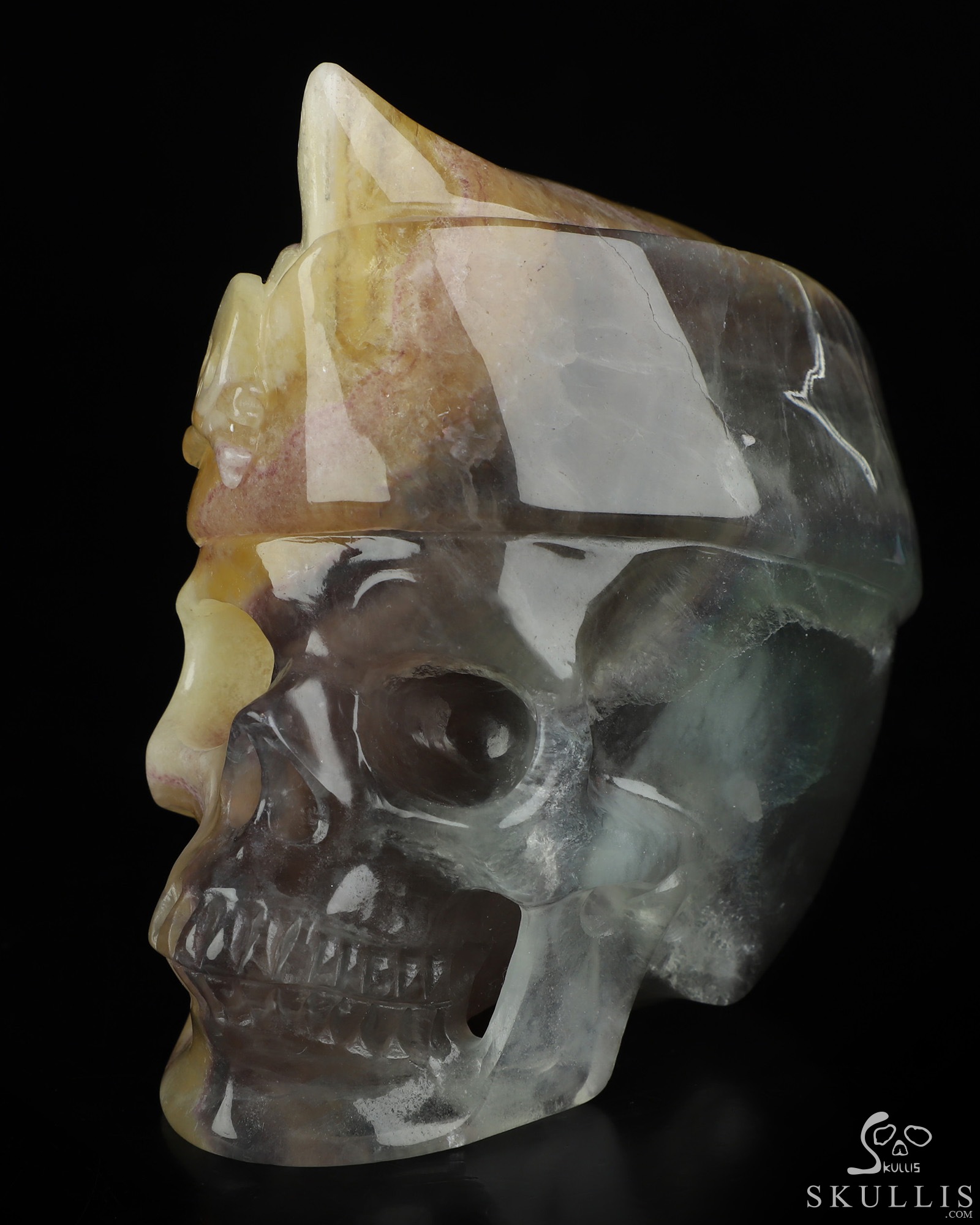 5.0" Fluorite Hand Carved Crystal Skull and Navy Cap Fine Art Sculpture, Crystal Healing 5.0" Fluorite Hand Carved Crystal Skull and Navy Cap Fine Art Sculpture, Crystal Healing