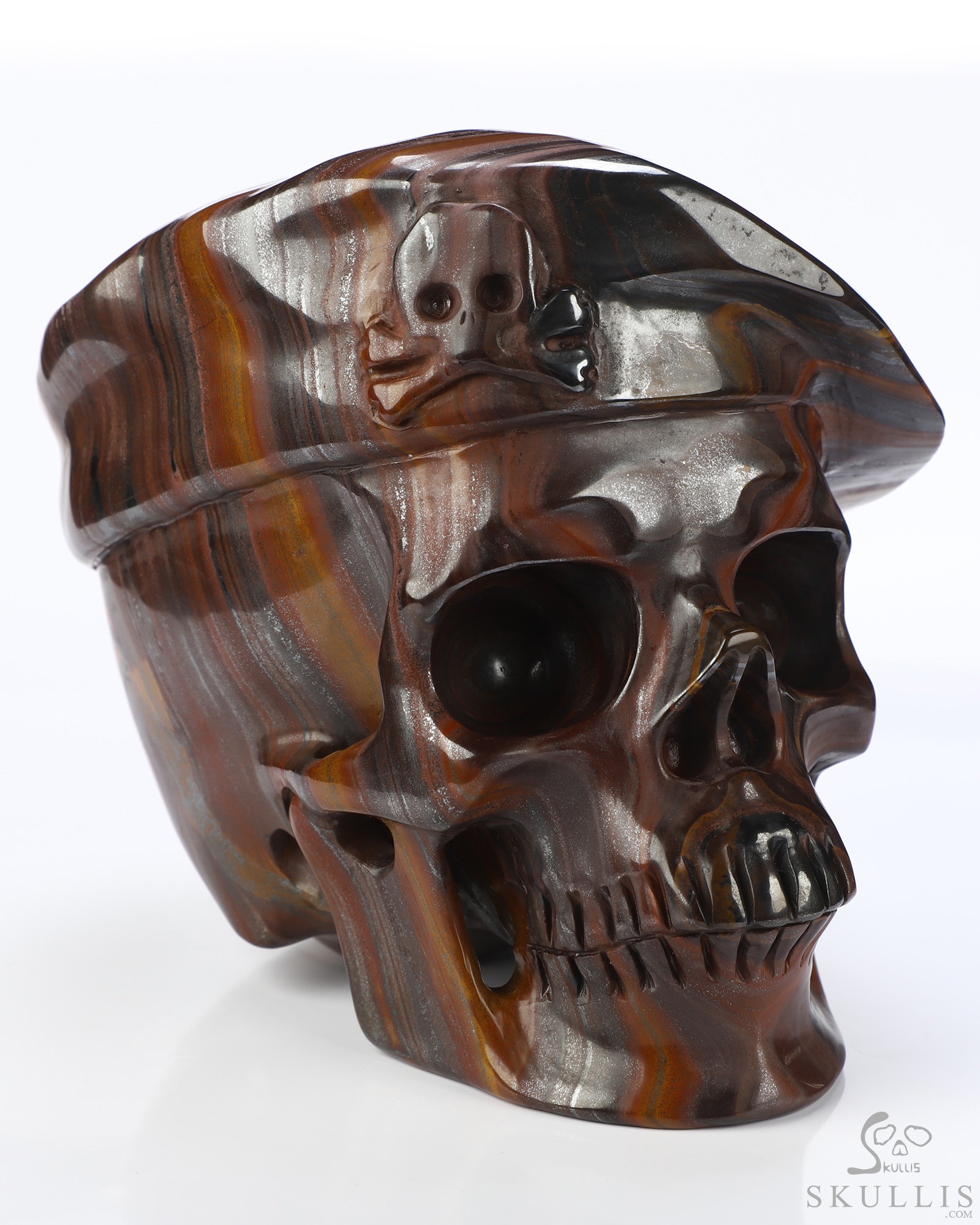 5.5" Tiger Iron Eye Hand Carved Beret Crystal Skull Sculpture, Crystal Healing 5.5" Tiger Iron Eye Hand Carved Beret Crystal Skull Sculpture, Crystal Healing