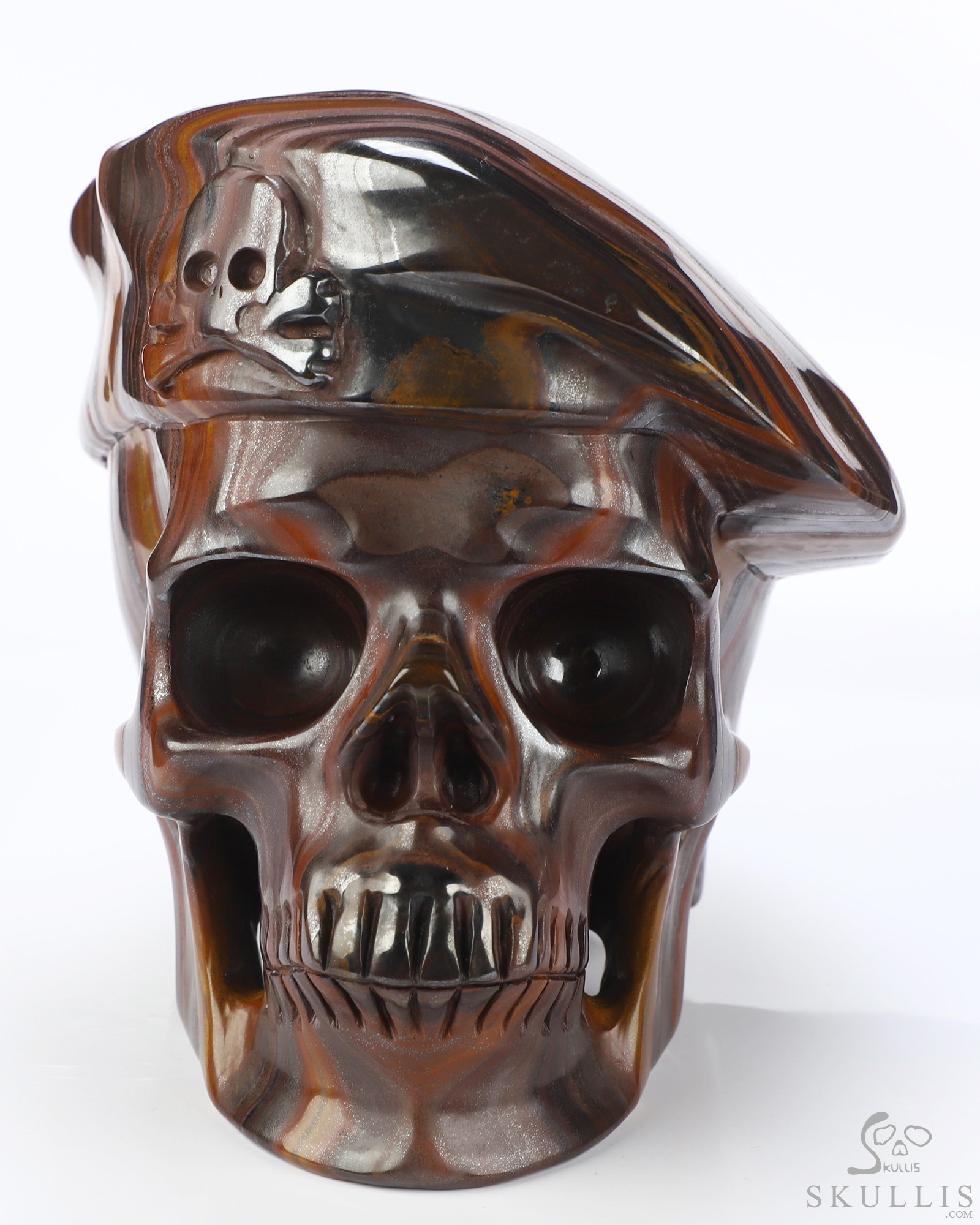 5.5" Tiger Iron Eye Hand Carved Beret Crystal Skull Sculpture, Crystal Healing 5.5" Tiger Iron Eye Hand Carved Beret Crystal Skull Sculpture, Crystal Healing