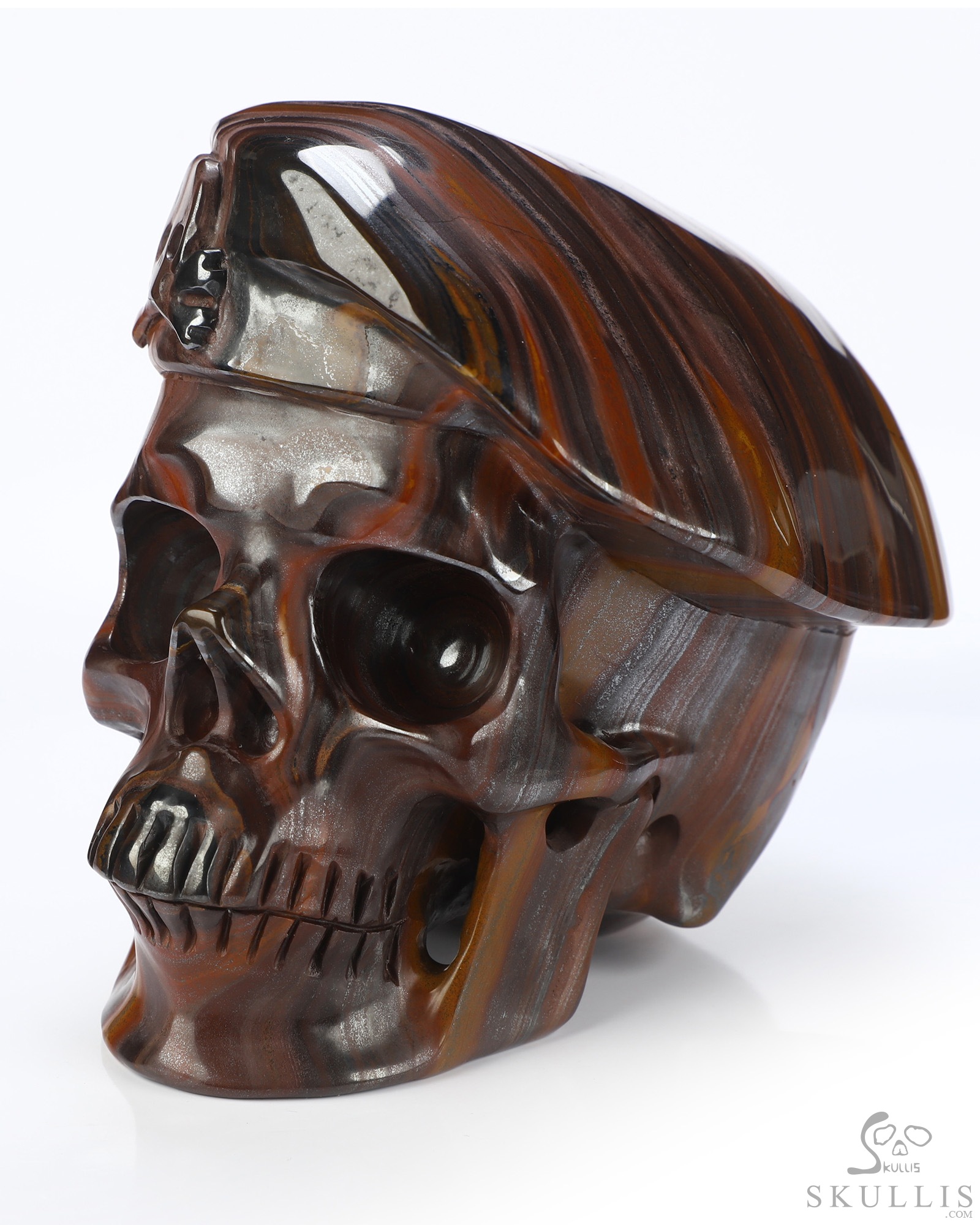 5.5" Tiger Iron Eye Hand Carved Beret Crystal Skull Sculpture, Crystal Healing 5.5" Tiger Iron Eye Hand Carved Beret Crystal Skull Sculpture, Crystal Healing