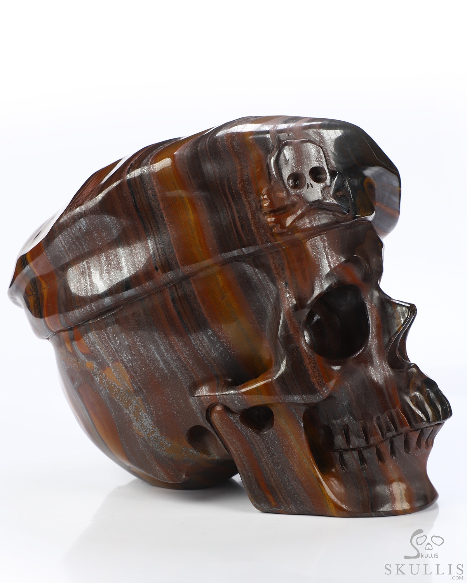 5.5" Tiger Iron Eye Hand Carved Beret Crystal Skull Sculpture, Crystal Healing 5.5" Tiger Iron Eye Hand Carved Beret Crystal Skull Sculpture, Crystal Healing