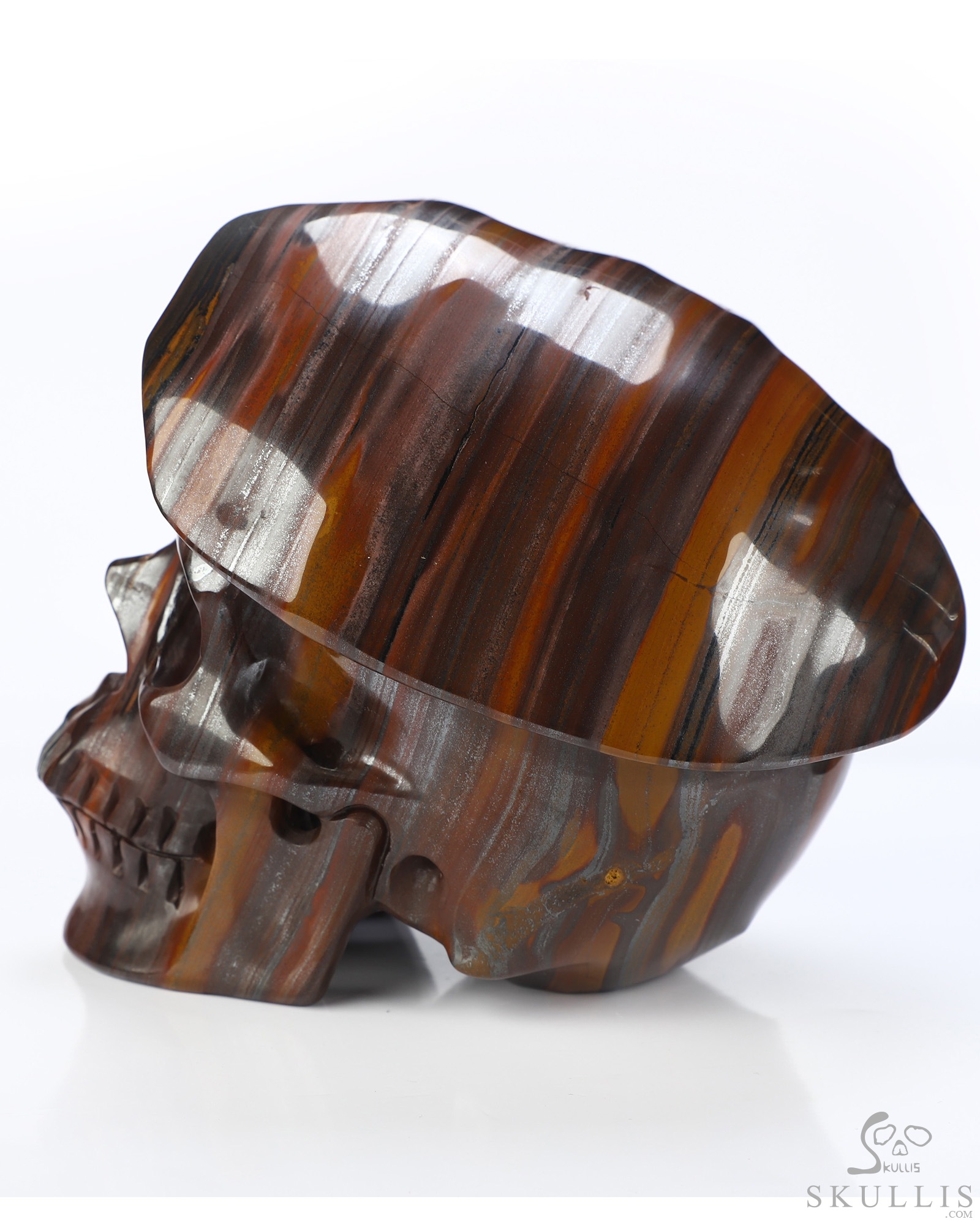 5.5" Tiger Iron Eye Hand Carved Beret Crystal Skull Sculpture, Crystal Healing 5.5" Tiger Iron Eye Hand Carved Beret Crystal Skull Sculpture, Crystal Healing