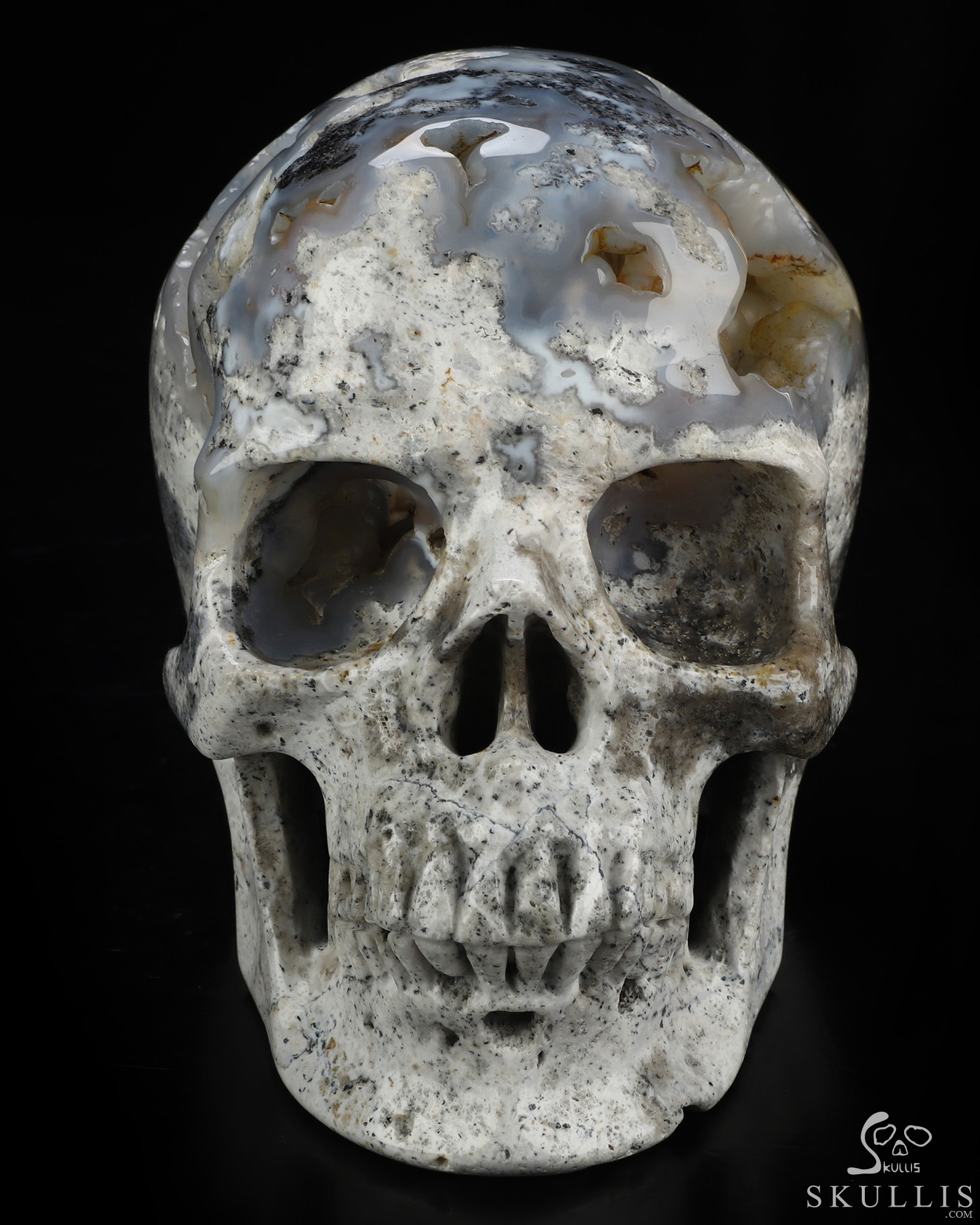 Lifesized 6.7" Flower Agate Geode Hand Carved Crystal Skull, Super Realistic, Crystal Healing Lifesized 6.7" Flower Agate Geode Hand Carved Crystal Skull, Super Realistic, Crystal Healing