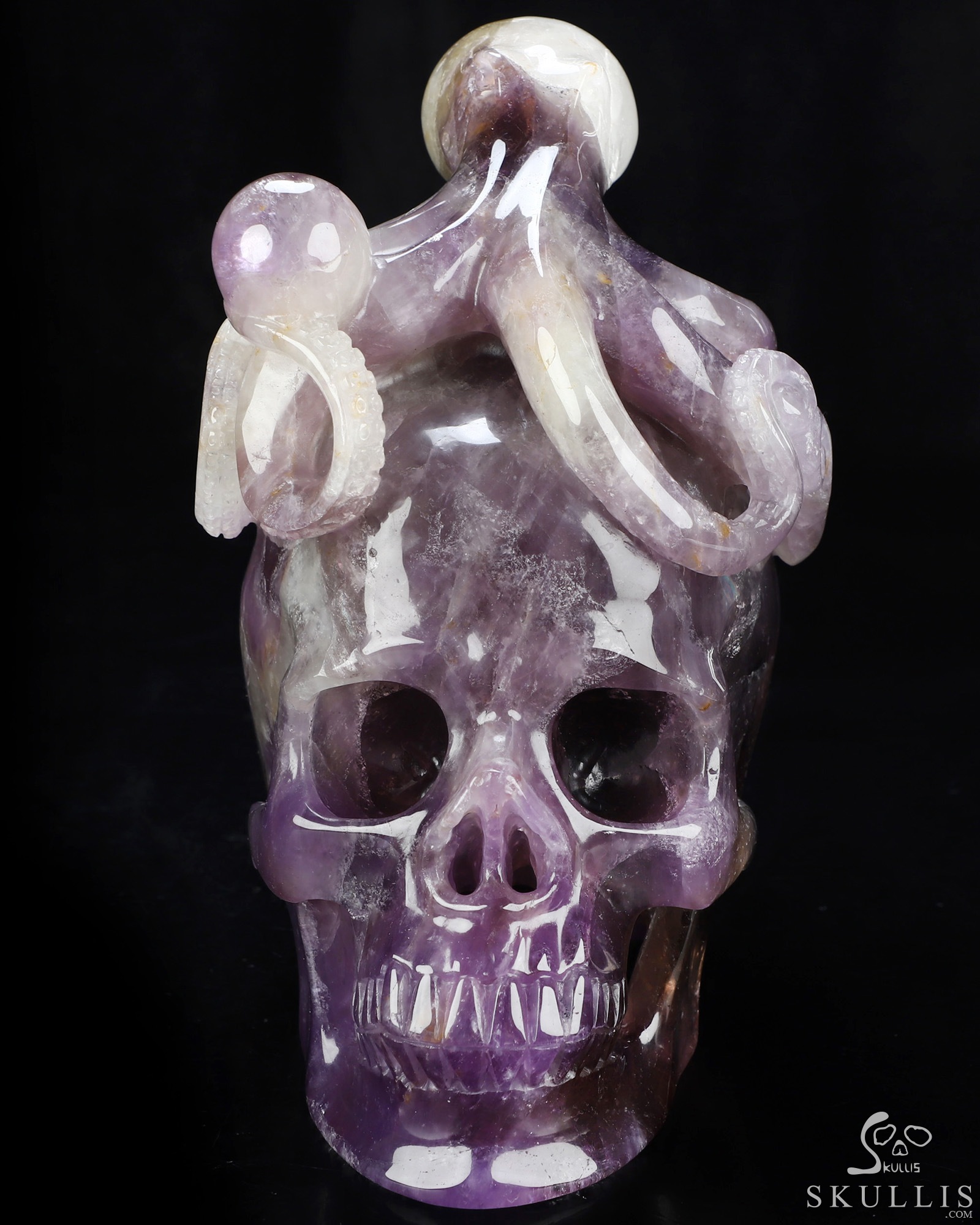 7.2" Amethyst Hand Carved Crystal Skull and Octopus Fine Art Sculpture, Crystal Healing 7.2" Amethyst Hand Carved Crystal Skull and Octopus Fine Art Sculpture, Crystal Healing