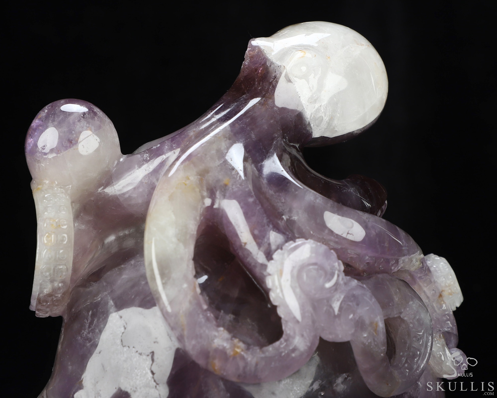 7.2" Amethyst Hand Carved Crystal Skull and Octopus Fine Art Sculpture, Crystal Healing 7.2" Amethyst Hand Carved Crystal Skull and Octopus Fine Art Sculpture, Crystal Healing