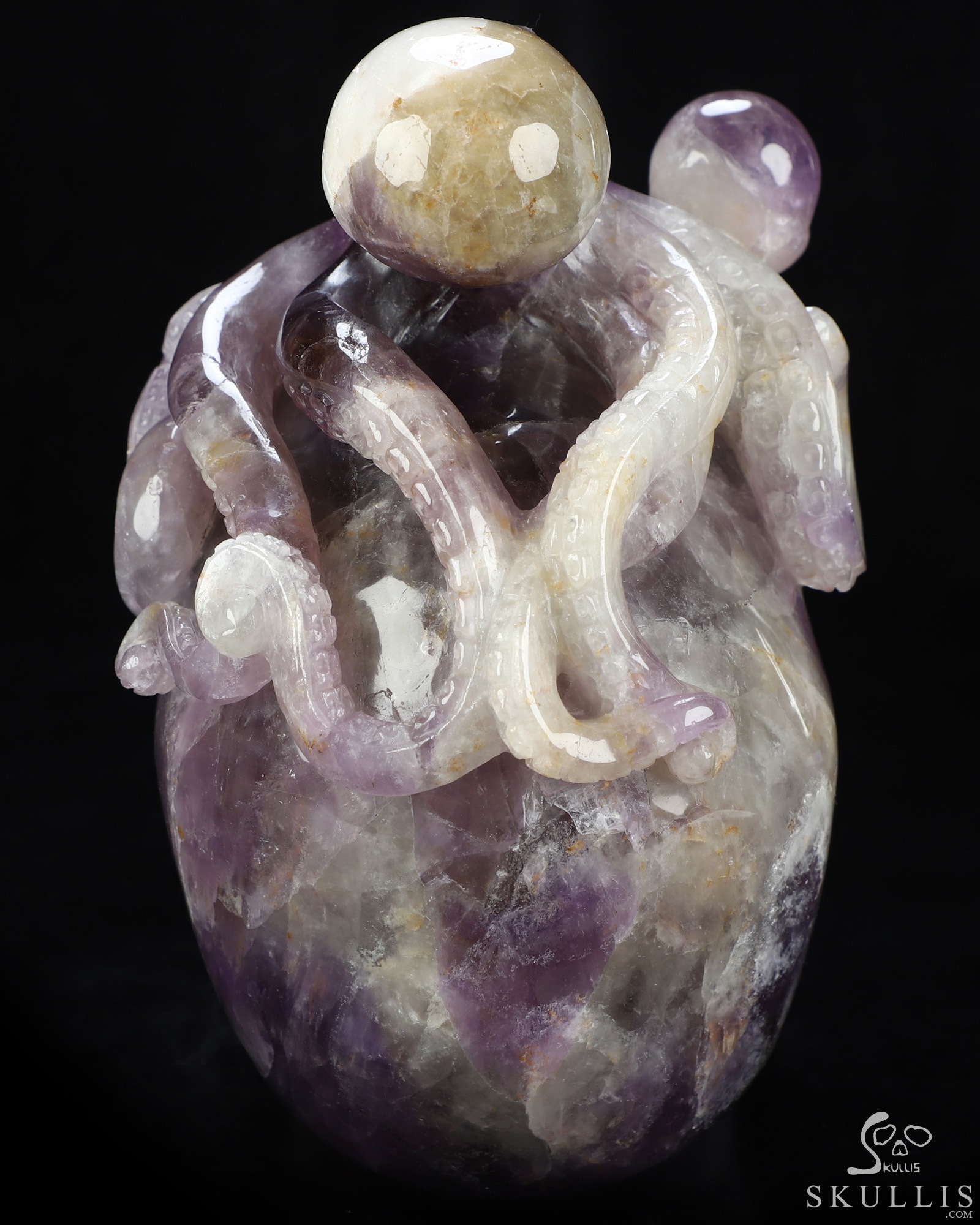 7.2" Amethyst Hand Carved Crystal Skull and Octopus Fine Art Sculpture, Crystal Healing 7.2" Amethyst Hand Carved Crystal Skull and Octopus Fine Art Sculpture, Crystal Healing