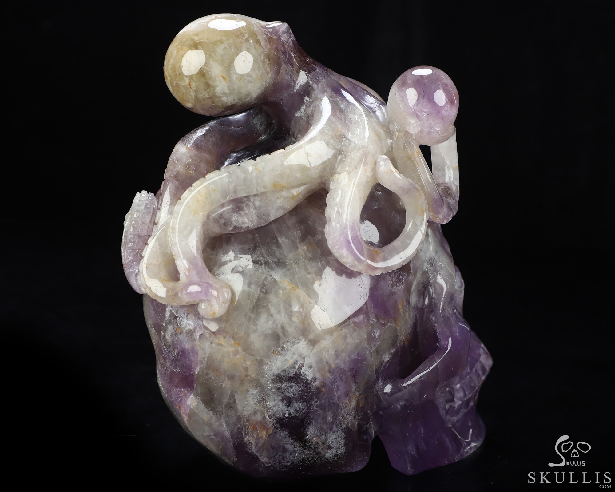 7.2" Amethyst Hand Carved Crystal Skull and Octopus Fine Art Sculpture, Crystal Healing 7.2" Amethyst Hand Carved Crystal Skull and Octopus Fine Art Sculpture, Crystal Healing