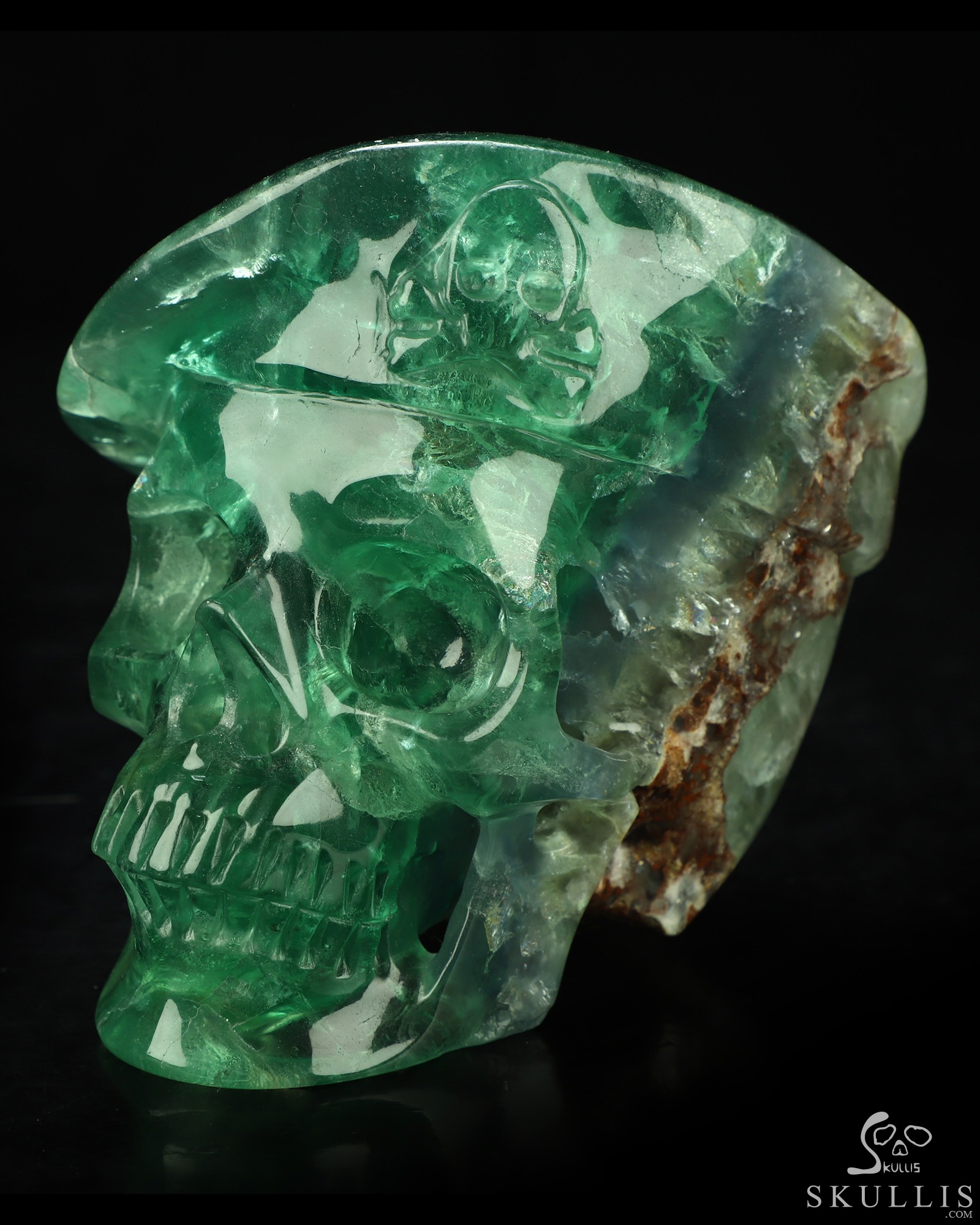 5.5" Fluorite Hand Carved Beret Crystal Skull Sculpture, Crystal Healing 5.5" Fluorite Hand Carved Beret Crystal Skull Sculpture, Crystal Healing