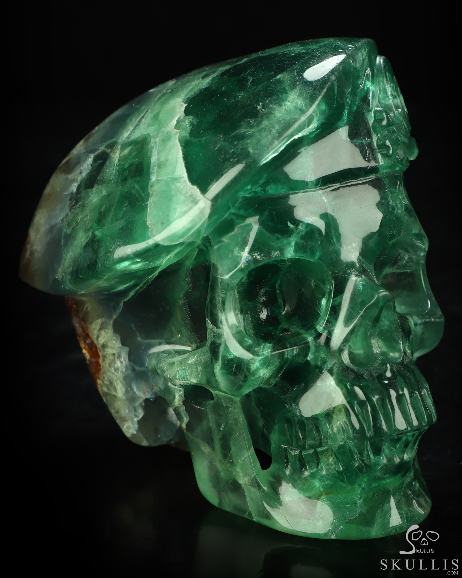5.5" Fluorite Hand Carved Beret Crystal Skull Sculpture, Crystal Healing 5.5" Fluorite Hand Carved Beret Crystal Skull Sculpture, Crystal Healing
