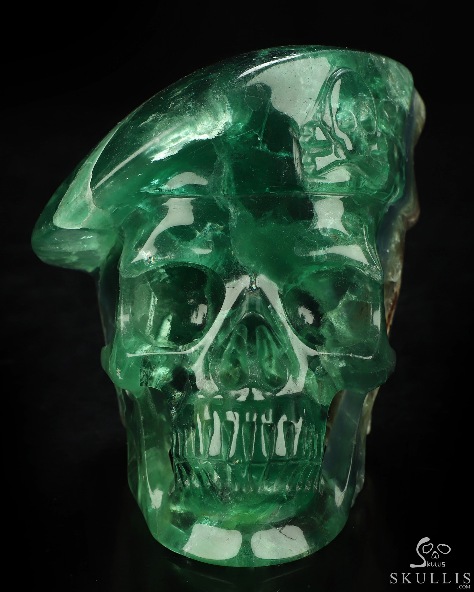 5.5" Fluorite Hand Carved Beret Crystal Skull Sculpture, Crystal Healing 5.5" Fluorite Hand Carved Beret Crystal Skull Sculpture, Crystal Healing