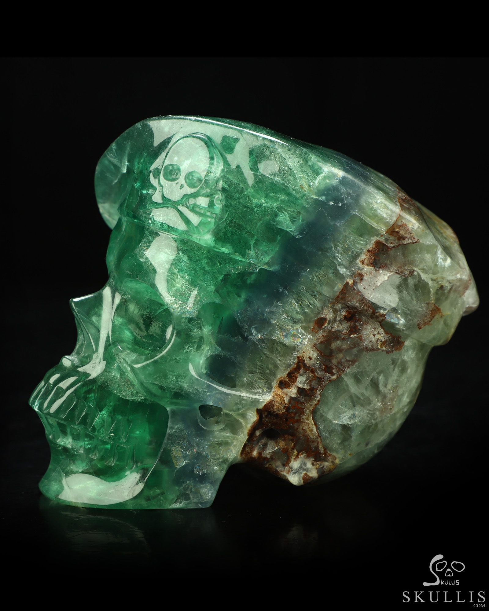 5.5" Fluorite Hand Carved Beret Crystal Skull Sculpture, Crystal Healing 5.5" Fluorite Hand Carved Beret Crystal Skull Sculpture, Crystal Healing