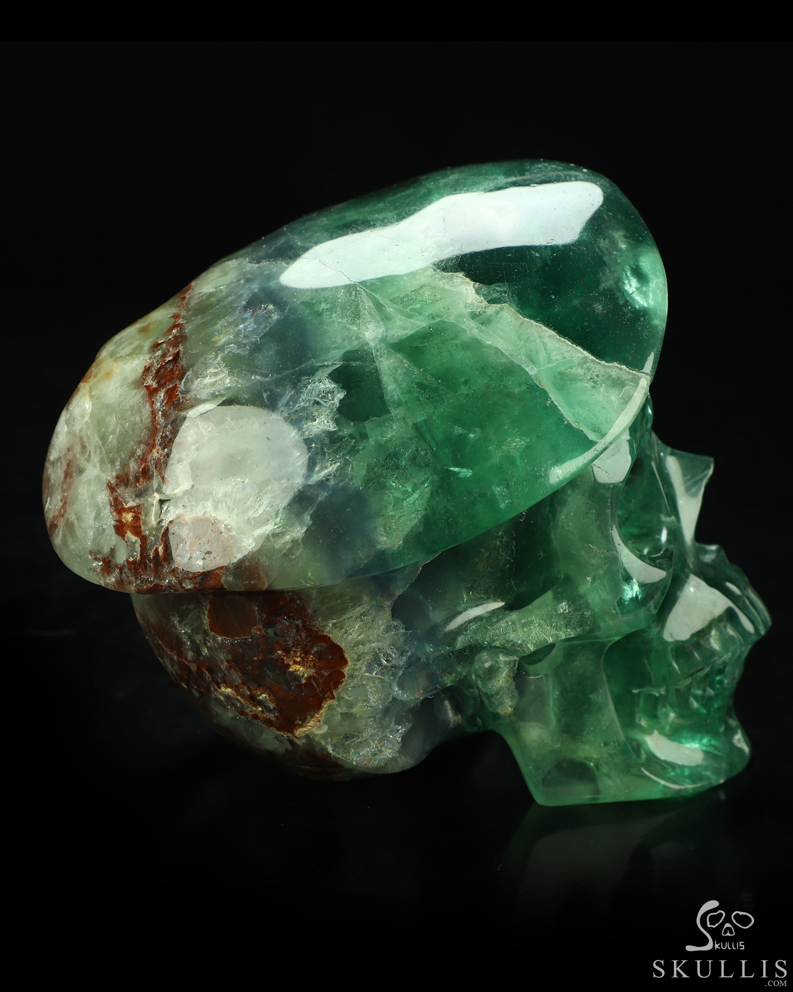 5.5" Fluorite Hand Carved Beret Crystal Skull Sculpture, Crystal Healing 5.5" Fluorite Hand Carved Beret Crystal Skull Sculpture, Crystal Healing