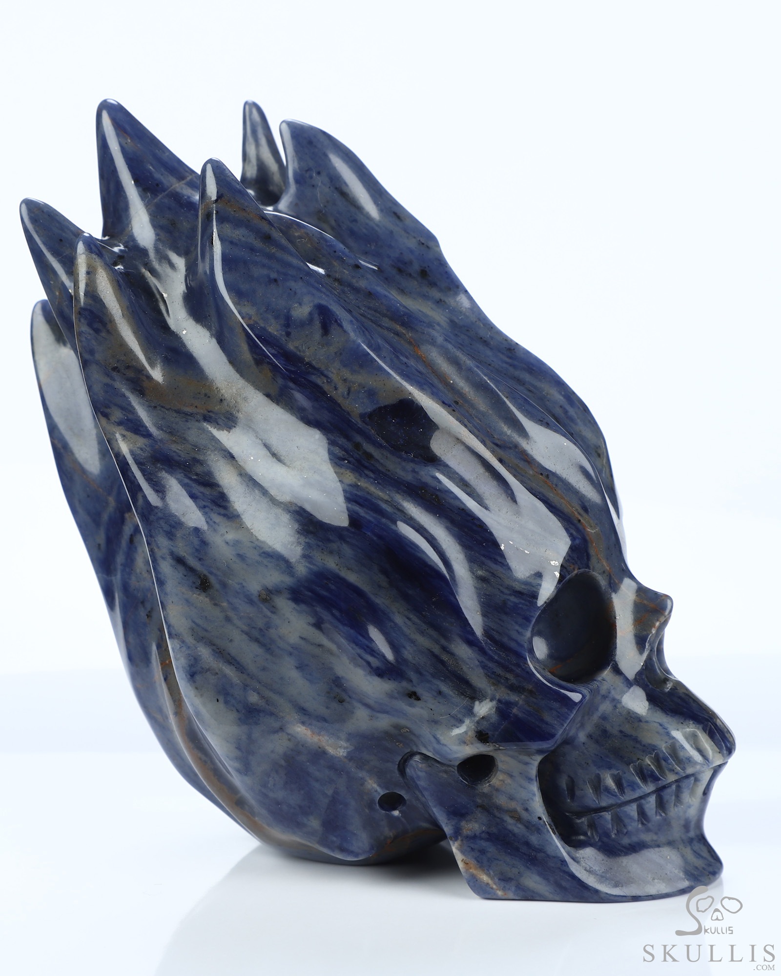 4.1" Sodalite Hand Carved Flaming Crystal Skull, Crystal Healing 4.1" Sodalite Hand Carved Flaming Crystal Skull, Crystal Healing