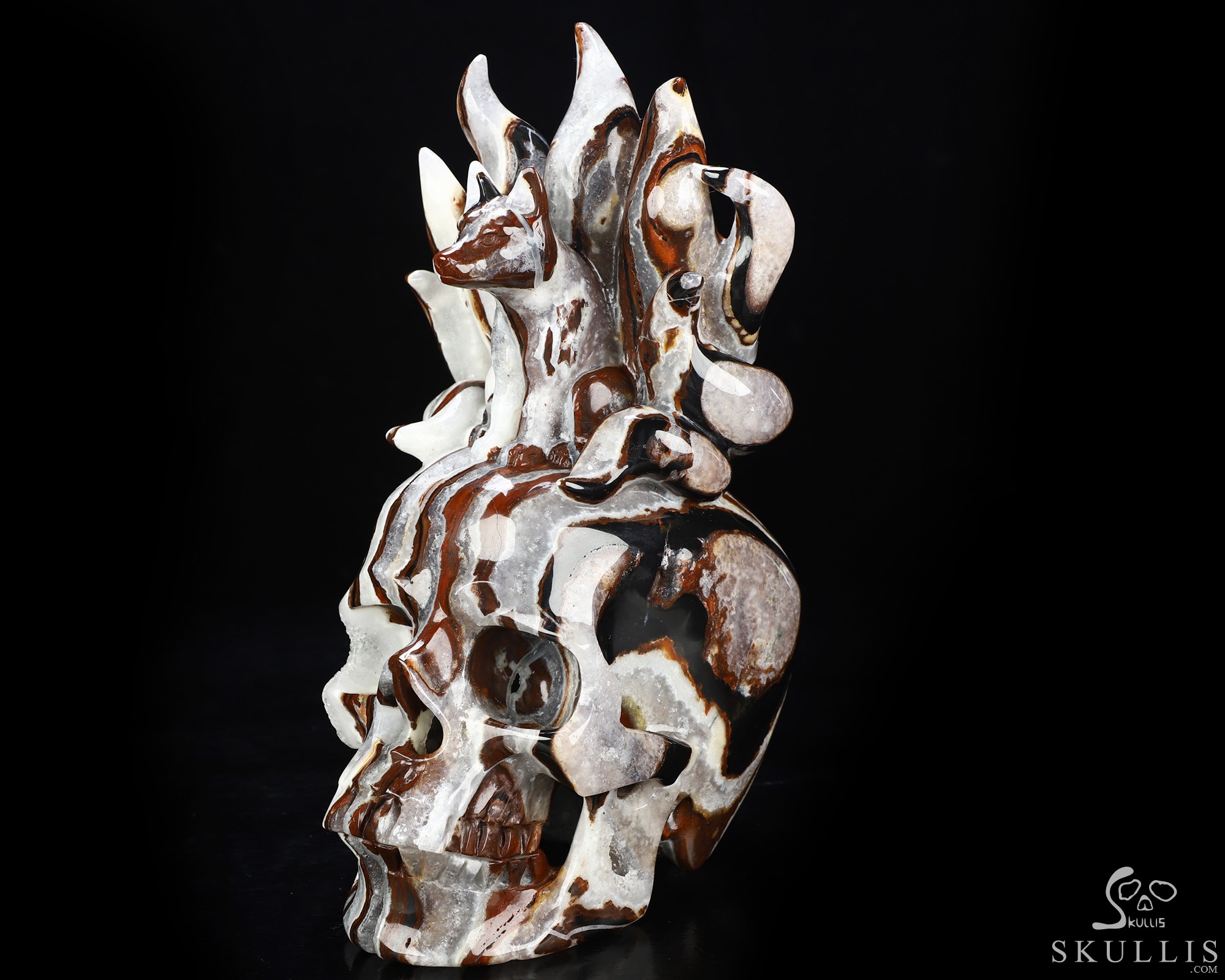 June 12, 2026 ACSAD (A Crystal Skull a Day) - The Mortal Coil - 9.3" Carved Black Zebra Agate Nine-Tailed Fox Crystal Skull Sculpture, Crystal Healing June 12, 2026 ACSAD (A Crystal Skull a Day) - The Mortal Coil - 9.3" Carved Black Zebra Agate Nine-Tailed Fox Crystal Skull Sculpture, Crystal Healing