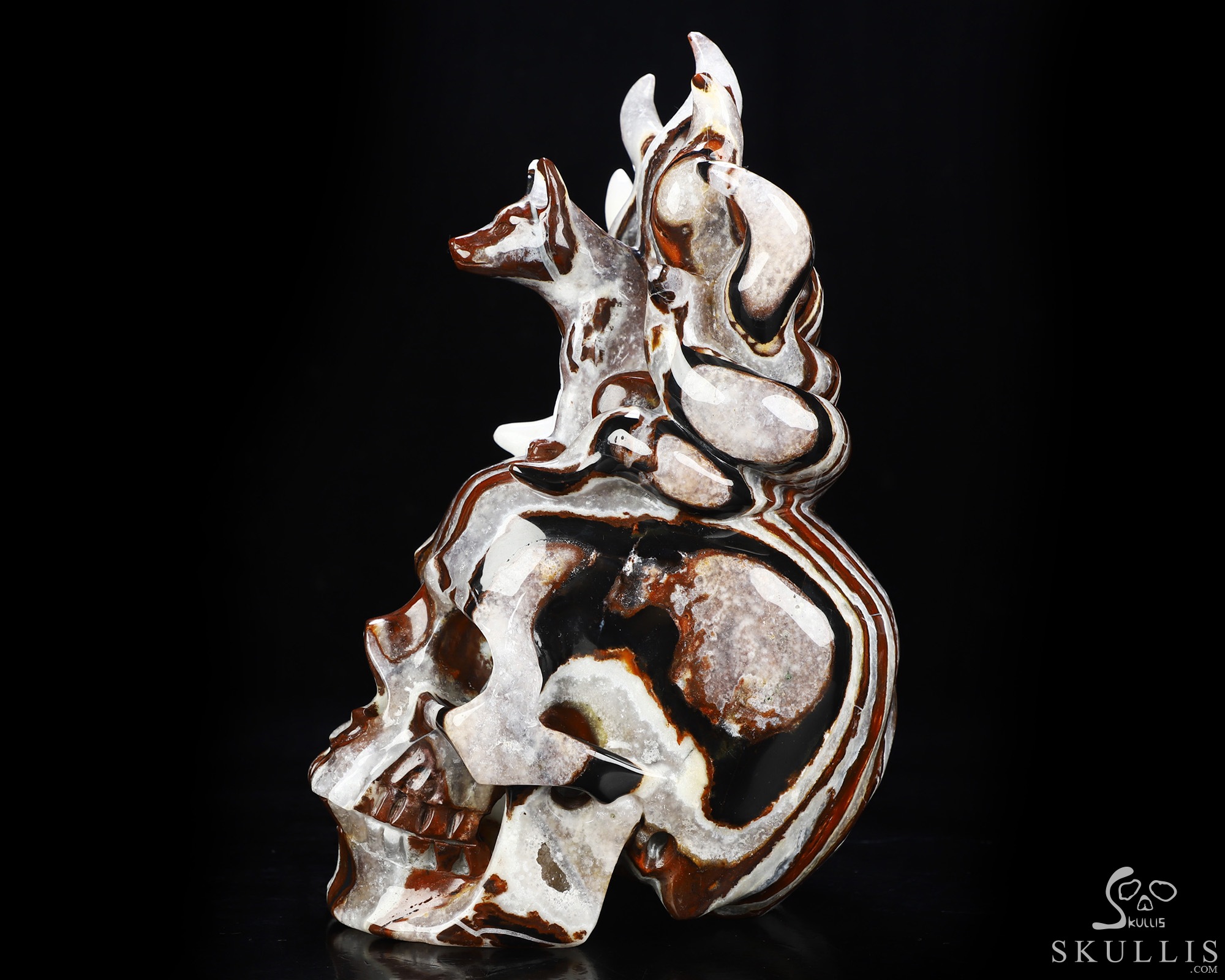 June 12, 2026 ACSAD (A Crystal Skull a Day) - The Mortal Coil - 9.3" Carved Black Zebra Agate Nine-Tailed Fox Crystal Skull Sculpture, Crystal Healing June 12, 2026 ACSAD (A Crystal Skull a Day) - The Mortal Coil - 9.3" Carved Black Zebra Agate Nine-Tailed Fox Crystal Skull Sculpture, Crystal Healing
