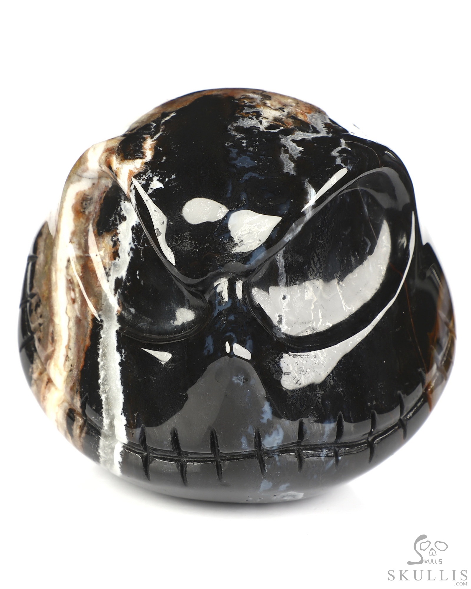 3.9" Black Zebra Agate Hand Carved Jack Crystal Skull Sculpture, Crystal Healing 3.9" Black Zebra Agate Hand Carved Jack Crystal Skull Sculpture, Crystal Healing