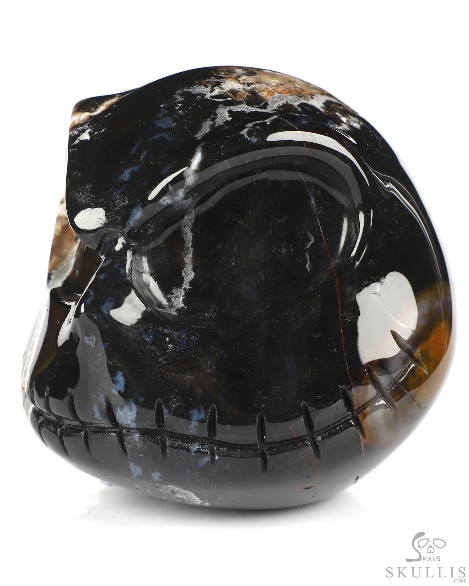 3.9" Black Zebra Agate Hand Carved Jack Crystal Skull Sculpture, Crystal Healing 3.9" Black Zebra Agate Hand Carved Jack Crystal Skull Sculpture, Crystal Healing