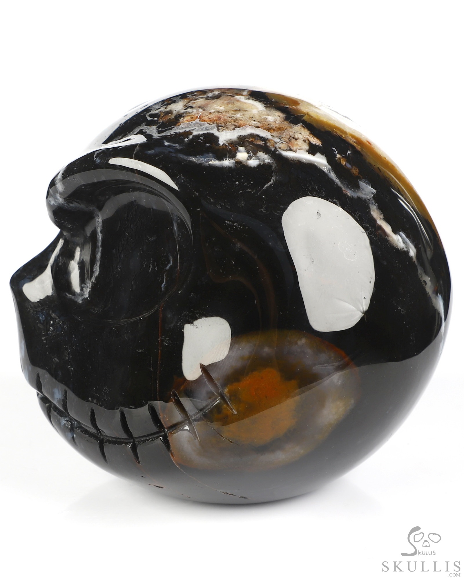 3.9" Black Zebra Agate Hand Carved Jack Crystal Skull Sculpture, Crystal Healing 3.9" Black Zebra Agate Hand Carved Jack Crystal Skull Sculpture, Crystal Healing