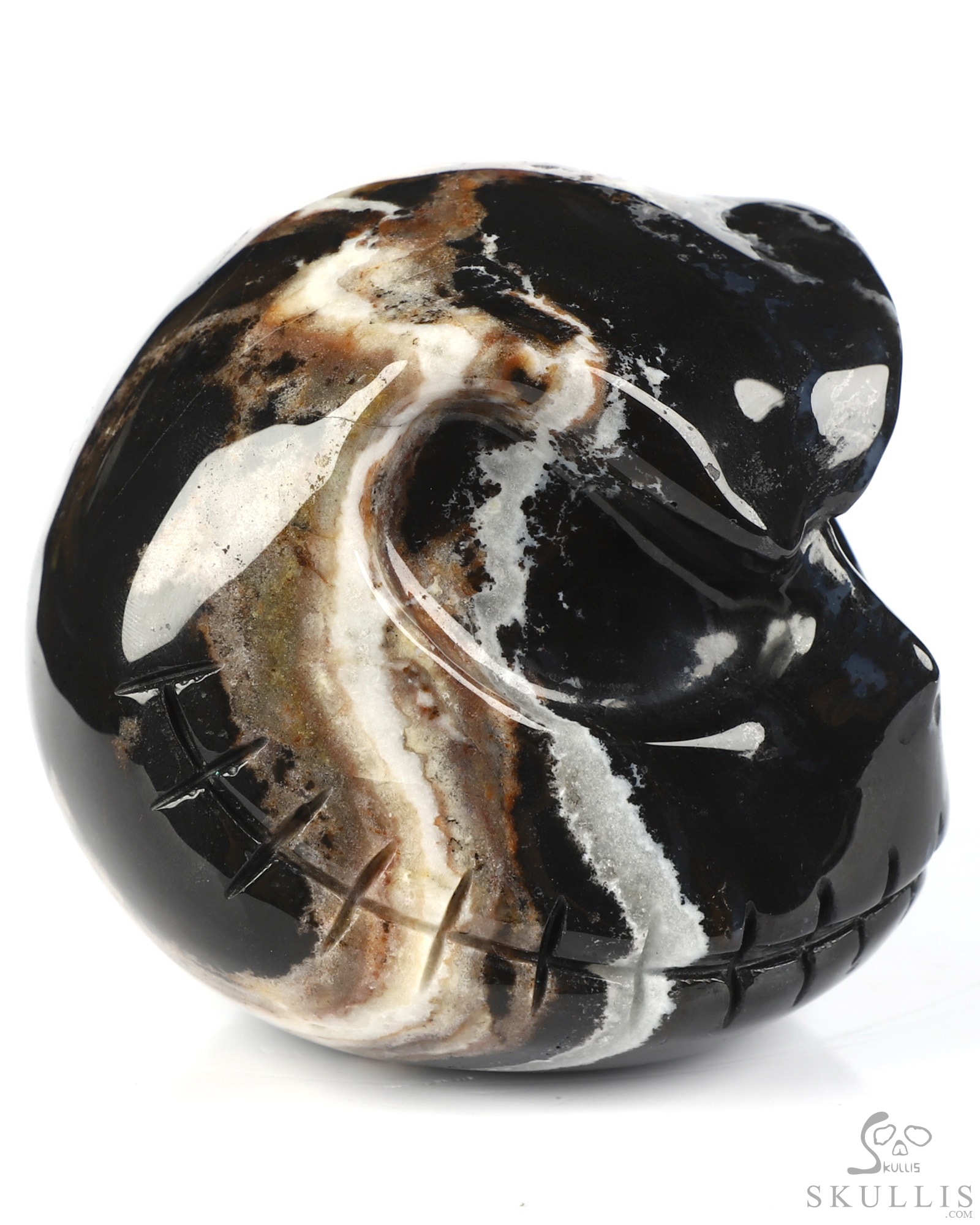 3.9" Black Zebra Agate Hand Carved Jack Crystal Skull Sculpture, Crystal Healing 3.9" Black Zebra Agate Hand Carved Jack Crystal Skull Sculpture, Crystal Healing