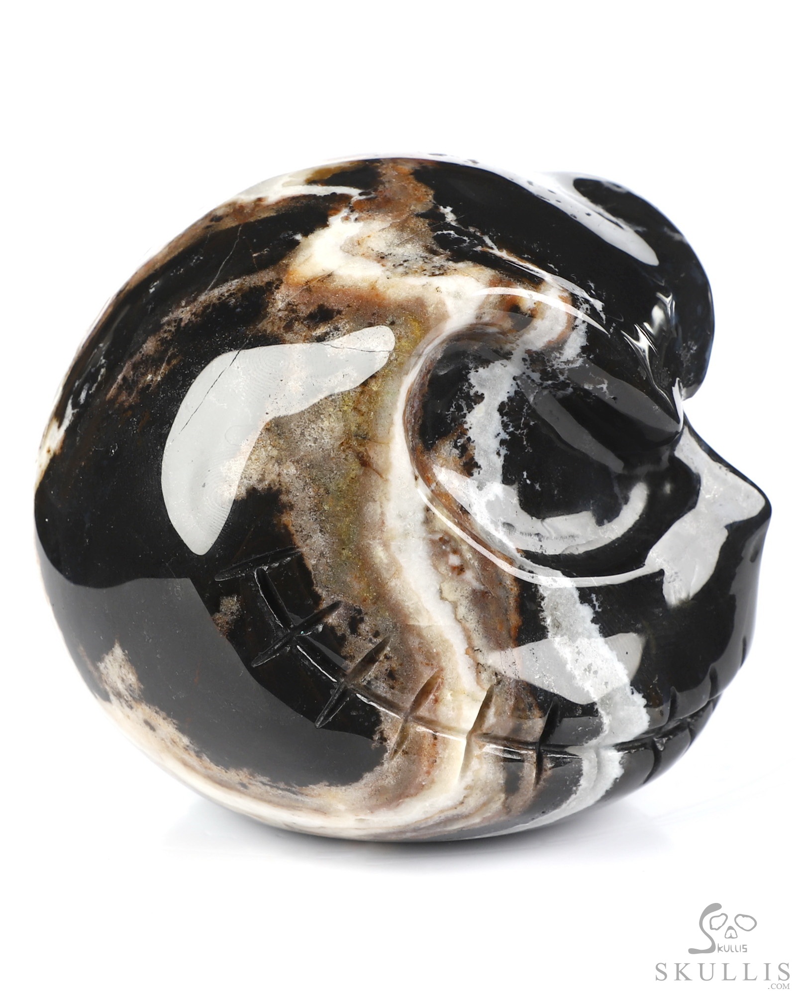 3.9" Black Zebra Agate Hand Carved Jack Crystal Skull Sculpture, Crystal Healing 3.9" Black Zebra Agate Hand Carved Jack Crystal Skull Sculpture, Crystal Healing
