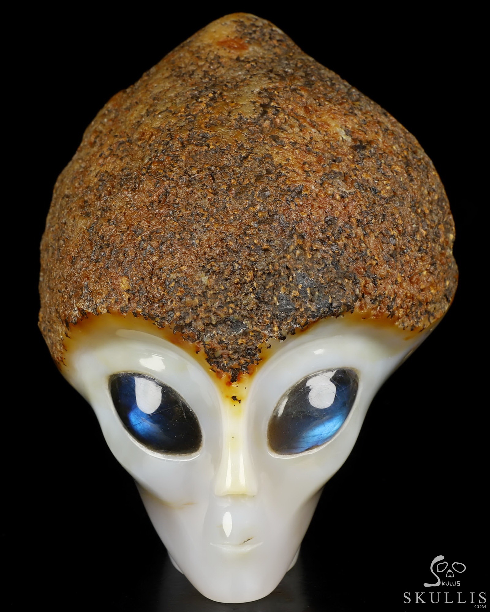 5.7" Agate Star Being Female Alien Crystal Skull Companion With Labradorite Eyes, Hand Carved Gemstone Fine Art Sculpture, Reiki Healing Stone Statue 5.7" Agate Star Being Female Alien Crystal Skull Companion With Labradorite Eyes, Hand Carved Gemstone Fine Art Sculpture, Reiki Healing Stone Statue