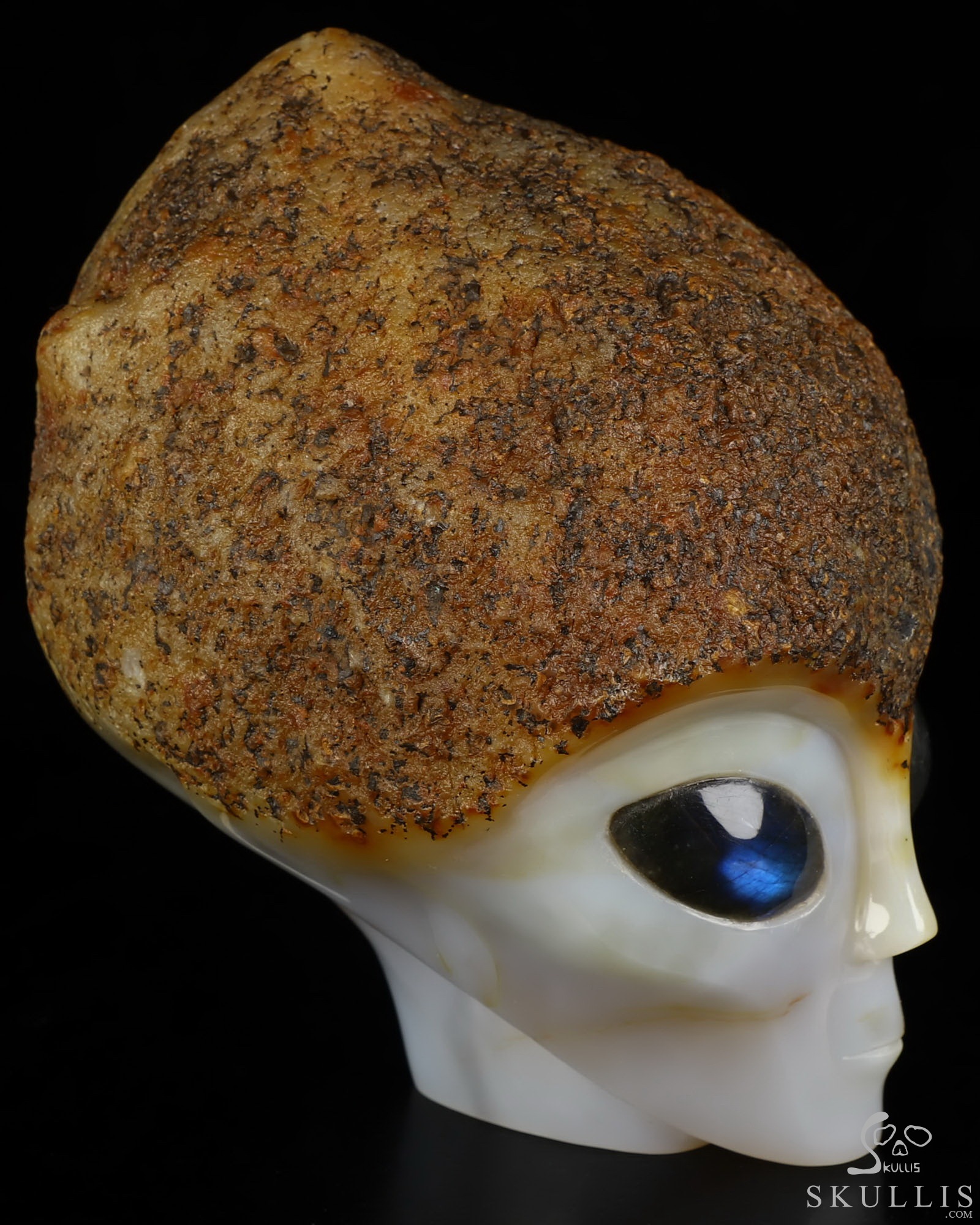 5.7" Agate Star Being Female Alien Crystal Skull Companion With Labradorite Eyes, Hand Carved Gemstone Fine Art Sculpture, Reiki Healing Stone Statue 5.7" Agate Star Being Female Alien Crystal Skull Companion With Labradorite Eyes, Hand Carved Gemstone Fine Art Sculpture, Reiki Healing Stone Statue