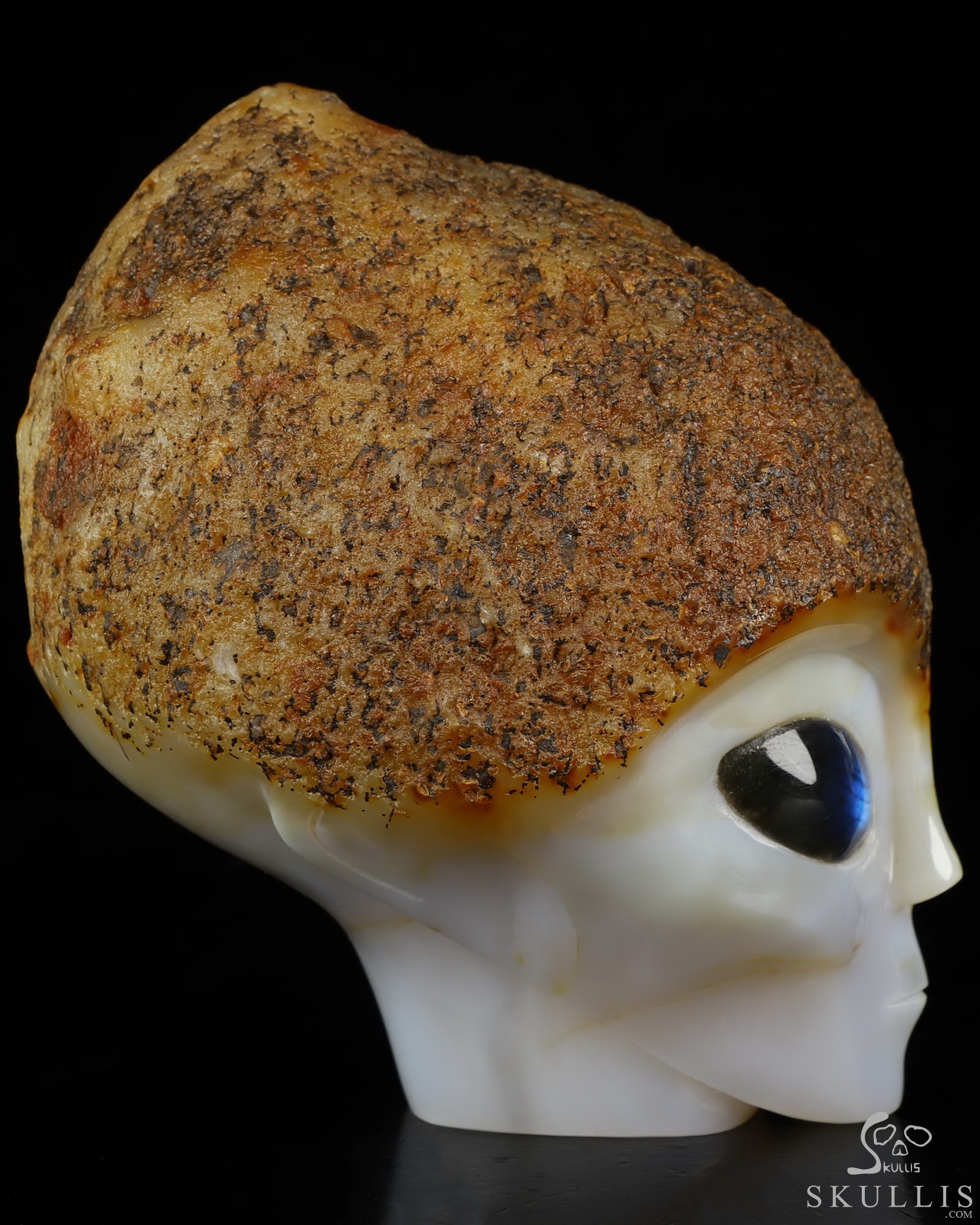 5.7" Agate Star Being Female Alien Crystal Skull Companion With Labradorite Eyes, Hand Carved Gemstone Fine Art Sculpture, Reiki Healing Stone Statue 5.7" Agate Star Being Female Alien Crystal Skull Companion With Labradorite Eyes, Hand Carved Gemstone Fine Art Sculpture, Reiki Healing Stone Statue
