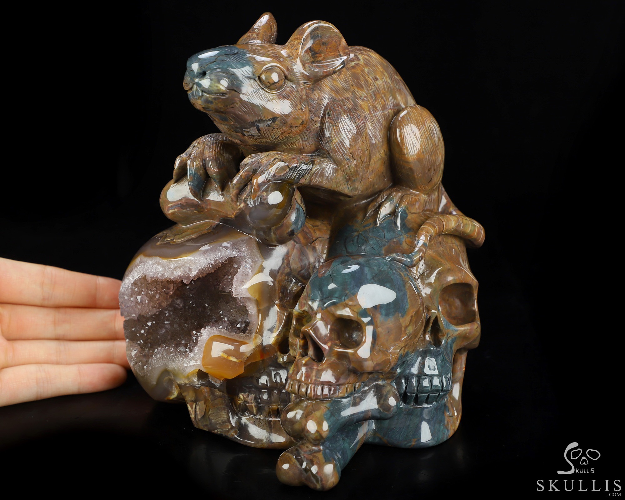 July 12, 2026 ACSAD (A Crystal Skull a Day) - The Bone Keeper - Carved 6.4" Dinosaur Egg Agate Crystal Skull and Mouse Fine Art Sculpture, Crystal Healing July 12, 2026 ACSAD (A Crystal Skull a Day) - The Bone Keeper - Carved 6.4" Dinosaur Egg Agate Crystal Skull and Mouse Fine Art Sculpture, Crystal Healing