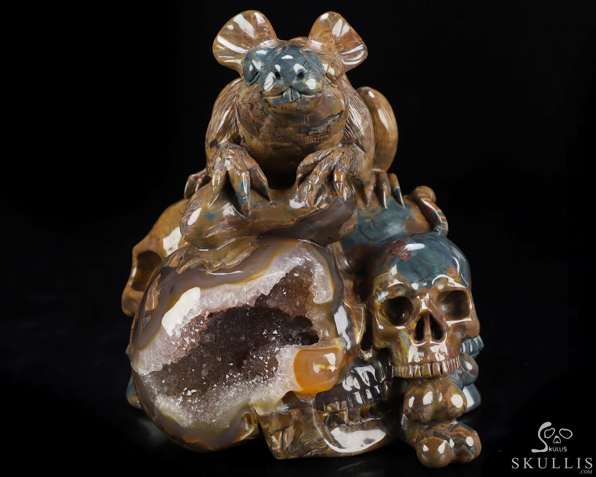 July 12, 2026 ACSAD (A Crystal Skull a Day) - The Bone Keeper - Carved 6.4" Dinosaur Egg Agate Crystal Skull and Mouse Fine Art Sculpture, Crystal Healing July 12, 2026 ACSAD (A Crystal Skull a Day) - The Bone Keeper - Carved 6.4" Dinosaur Egg Agate Crystal Skull and Mouse Fine Art Sculpture, Crystal Healing