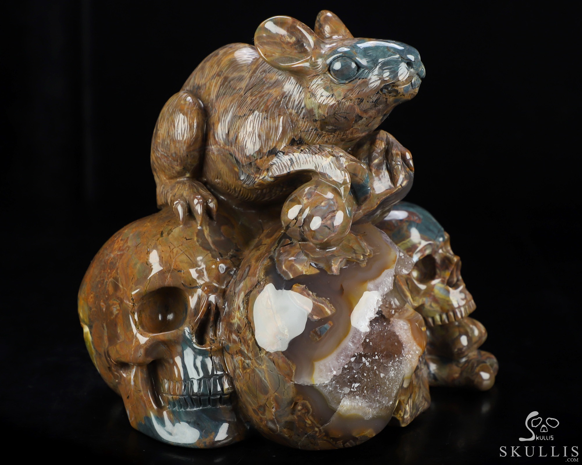 July 12, 2026 ACSAD (A Crystal Skull a Day) - The Bone Keeper - Carved 6.4" Dinosaur Egg Agate Crystal Skull and Mouse Fine Art Sculpture, Crystal Healing July 12, 2026 ACSAD (A Crystal Skull a Day) - The Bone Keeper - Carved 6.4" Dinosaur Egg Agate Crystal Skull and Mouse Fine Art Sculpture, Crystal Healing