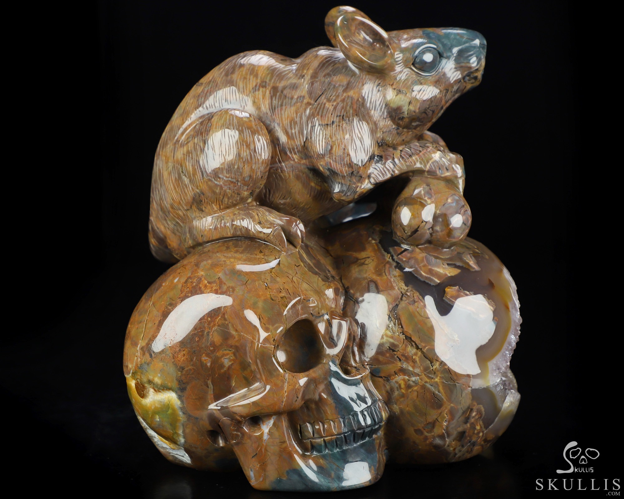 July 12, 2026 ACSAD (A Crystal Skull a Day) - The Bone Keeper - Carved 6.4" Dinosaur Egg Agate Crystal Skull and Mouse Fine Art Sculpture, Crystal Healing July 12, 2026 ACSAD (A Crystal Skull a Day) - The Bone Keeper - Carved 6.4" Dinosaur Egg Agate Crystal Skull and Mouse Fine Art Sculpture, Crystal Healing