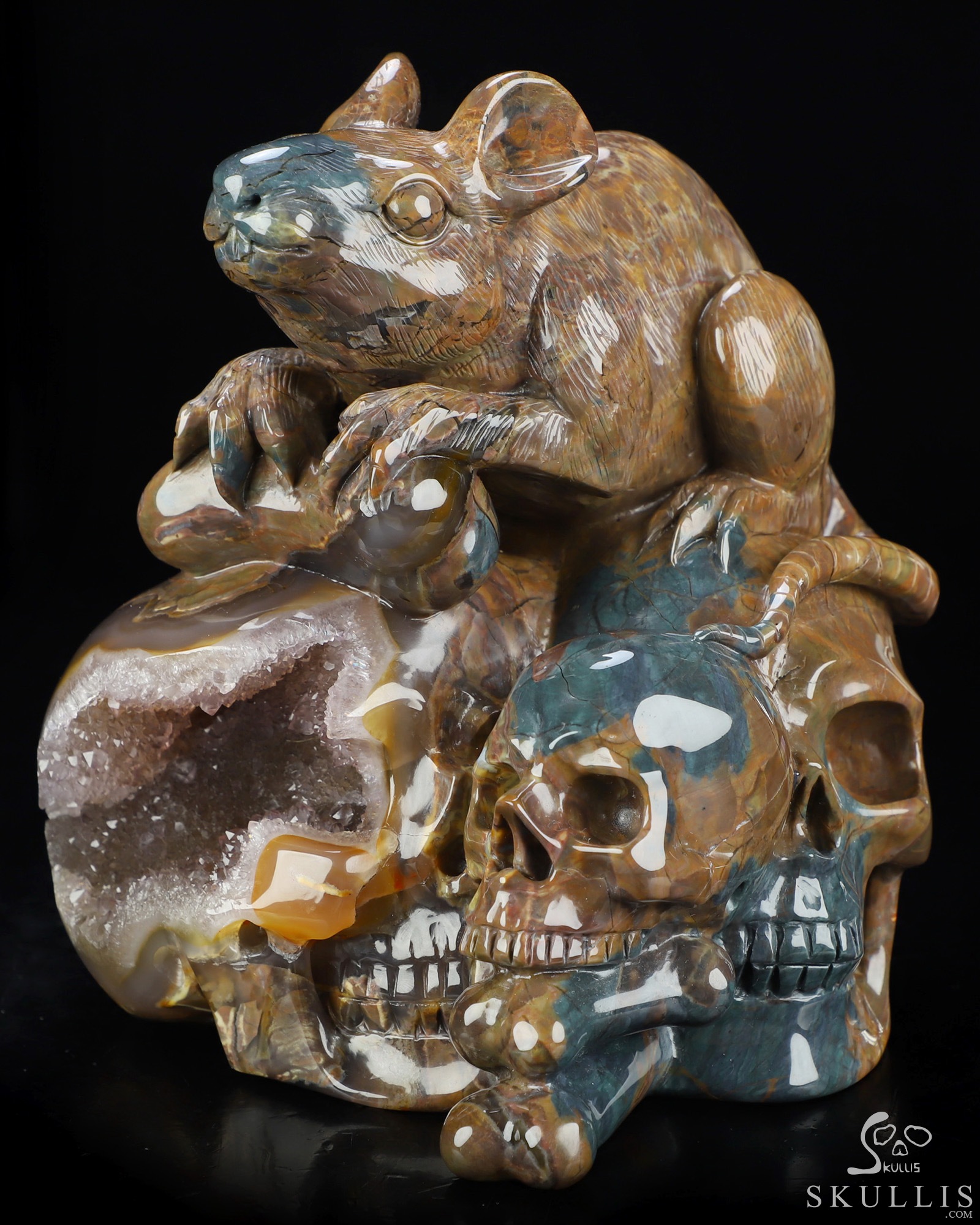 July 12, 2026 ACSAD (A Crystal Skull a Day) - The Bone Keeper - Carved 6.4" Dinosaur Egg Agate Crystal Skull and Mouse Fine Art Sculpture, Crystal Healing July 12, 2026 ACSAD (A Crystal Skull a Day) - The Bone Keeper - Carved 6.4" Dinosaur Egg Agate Crystal Skull and Mouse Fine Art Sculpture, Crystal Healing