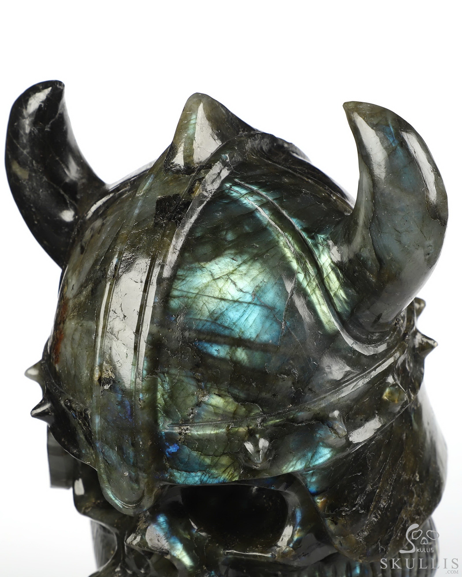 Viking Skull - 6.9" Labradorite Hand Carved Crystal Skull Fine Art Sculpture, Crystal Healing Viking Skull - 6.9" Labradorite Hand Carved Crystal Skull Fine Art Sculpture, Crystal Healing