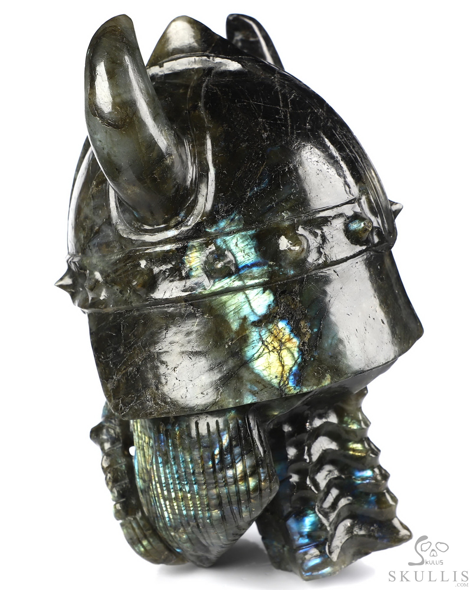 Viking Skull - 6.9" Labradorite Hand Carved Crystal Skull Fine Art Sculpture, Crystal Healing Viking Skull - 6.9" Labradorite Hand Carved Crystal Skull Fine Art Sculpture, Crystal Healing