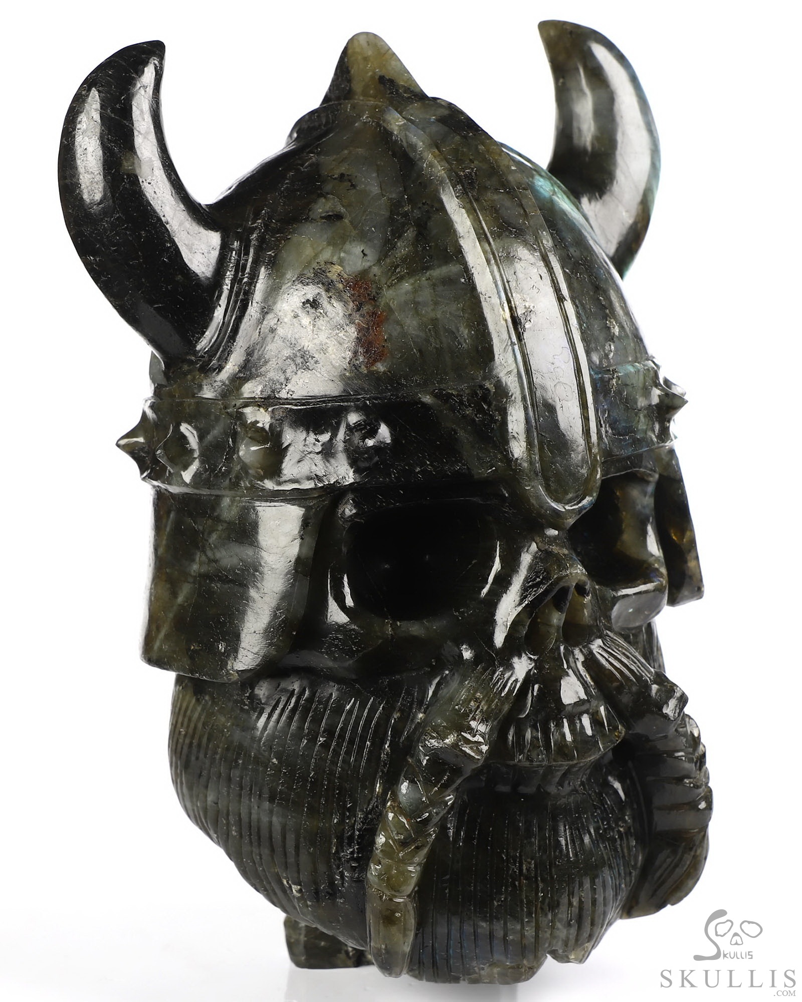 Viking Skull - 6.9" Labradorite Hand Carved Crystal Skull Fine Art Sculpture, Crystal Healing Viking Skull - 6.9" Labradorite Hand Carved Crystal Skull Fine Art Sculpture, Crystal Healing