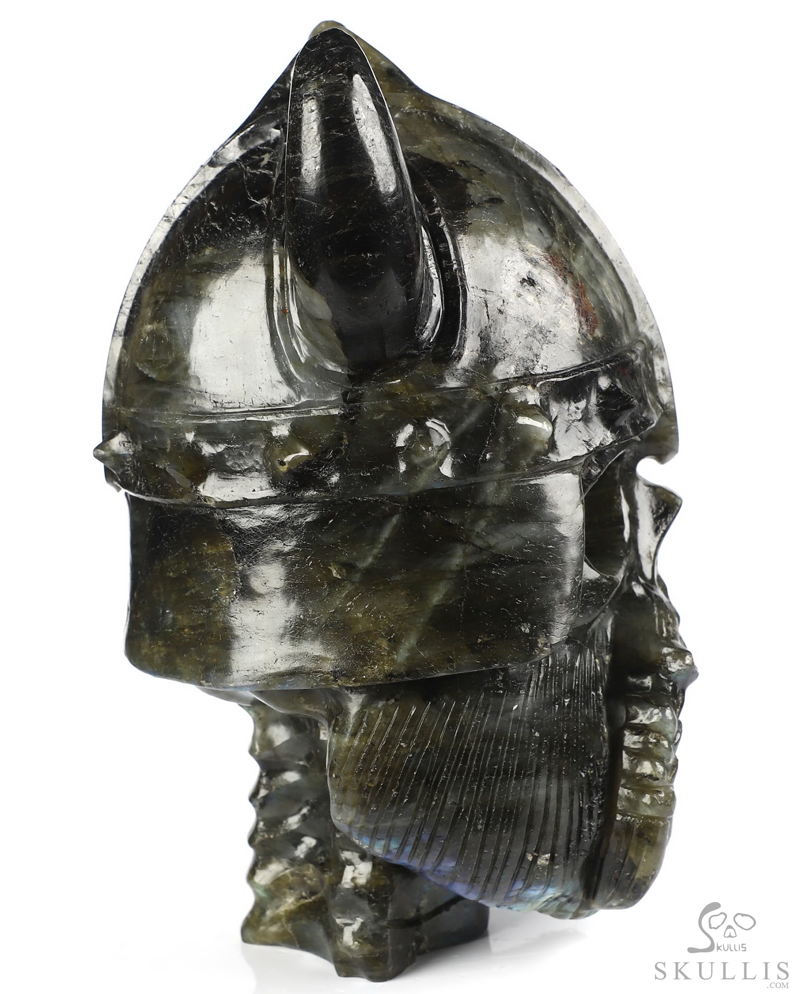 Viking Skull - 6.9" Labradorite Hand Carved Crystal Skull Fine Art Sculpture, Crystal Healing Viking Skull - 6.9" Labradorite Hand Carved Crystal Skull Fine Art Sculpture, Crystal Healing