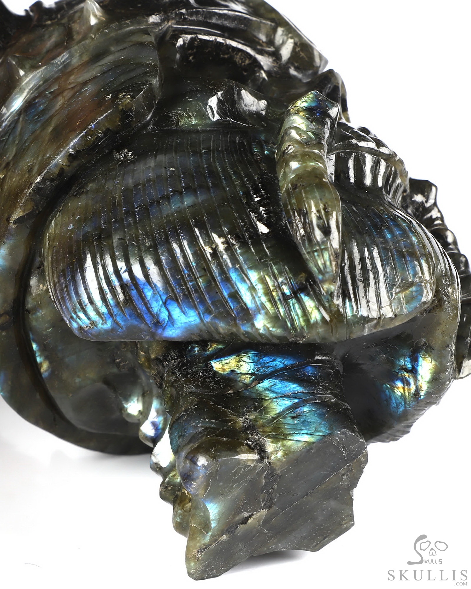 Viking Skull - 6.9" Labradorite Hand Carved Crystal Skull Fine Art Sculpture, Crystal Healing Viking Skull - 6.9" Labradorite Hand Carved Crystal Skull Fine Art Sculpture, Crystal Healing