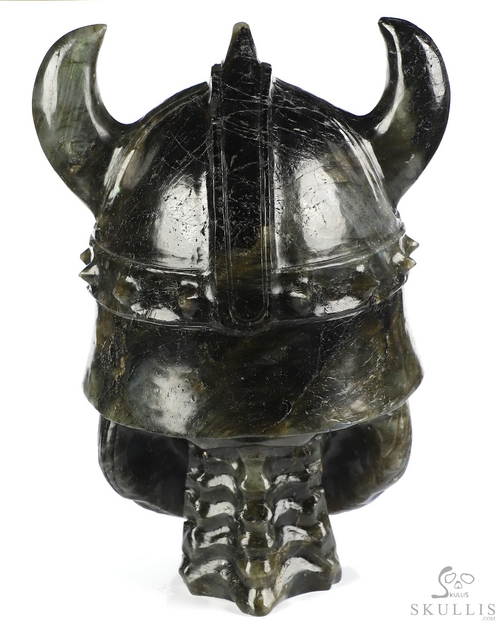 Viking Skull - 6.9" Labradorite Hand Carved Crystal Skull Fine Art Sculpture, Crystal Healing Viking Skull - 6.9" Labradorite Hand Carved Crystal Skull Fine Art Sculpture, Crystal Healing